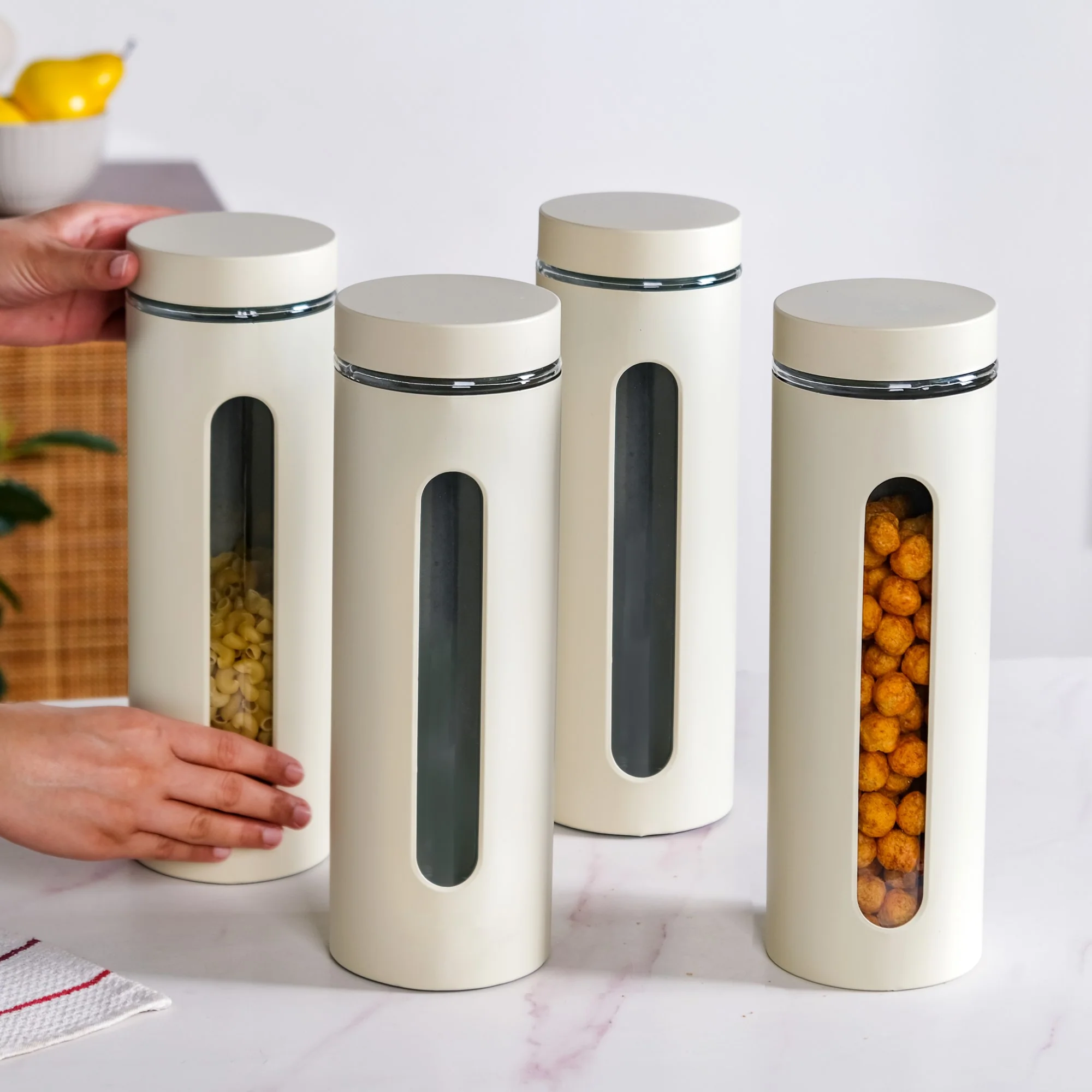Beige Tall Kitchen Storage Canister Set Of 4 2000ml - Image 2