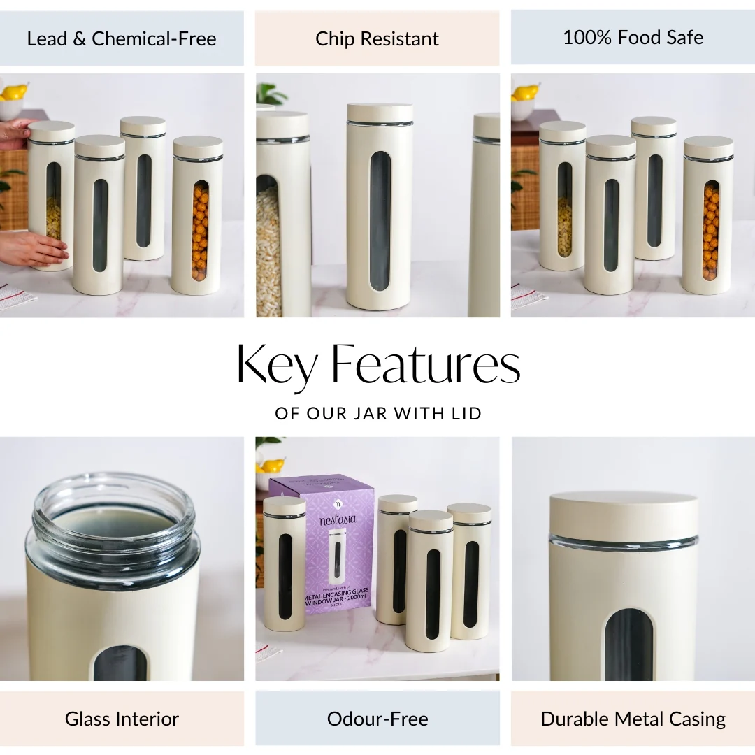 Beige Tall Kitchen Storage Canister Set Of 4 2000ml - Image 4