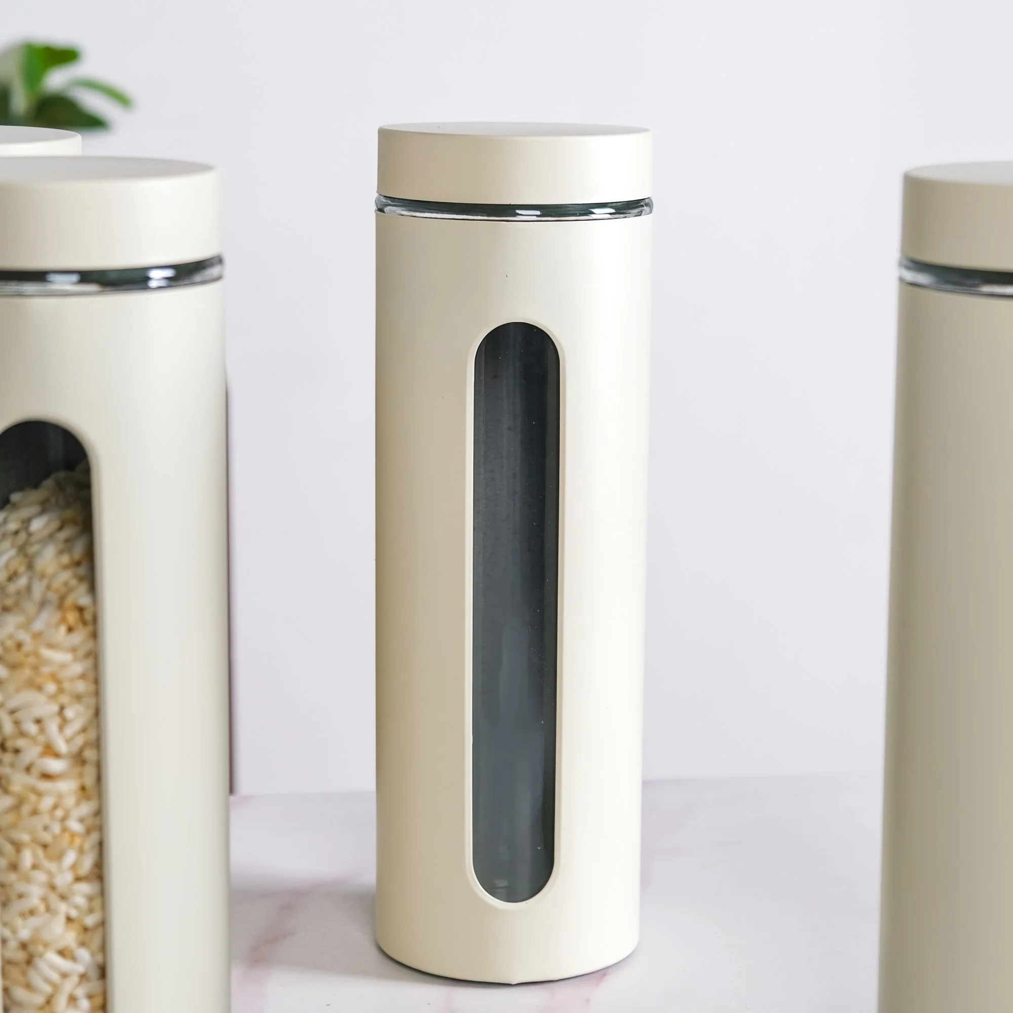 Beige Tall Kitchen Storage Canister Set Of 4 2000ml - Image 9