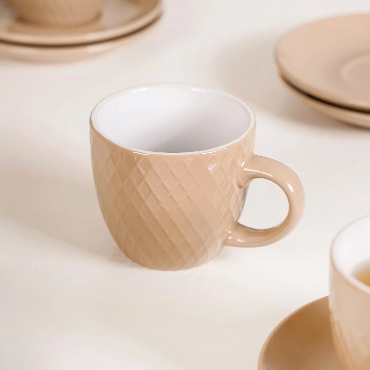Beige Tara Ceramic Cup And Saucer Set Of 6 225ml - Image 8