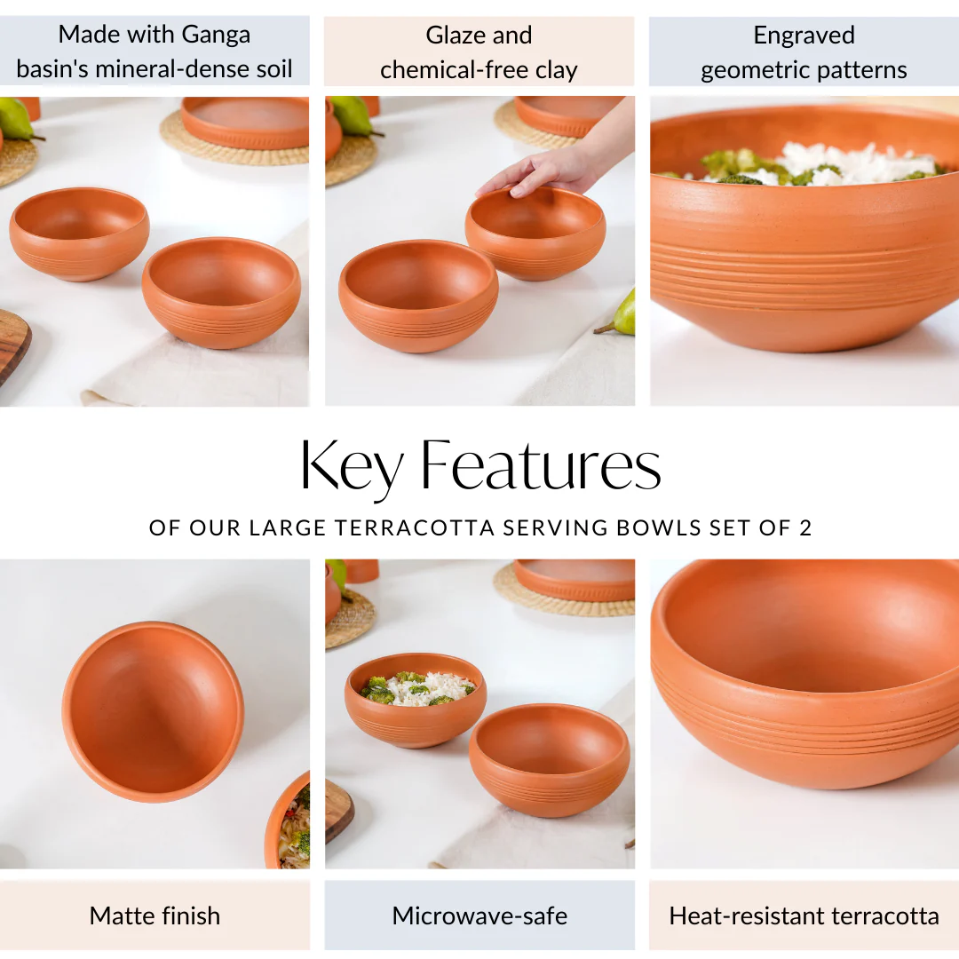 Bengal Clay Terracotta Large Serving Bowls Set Of 2 700ml - Image 5