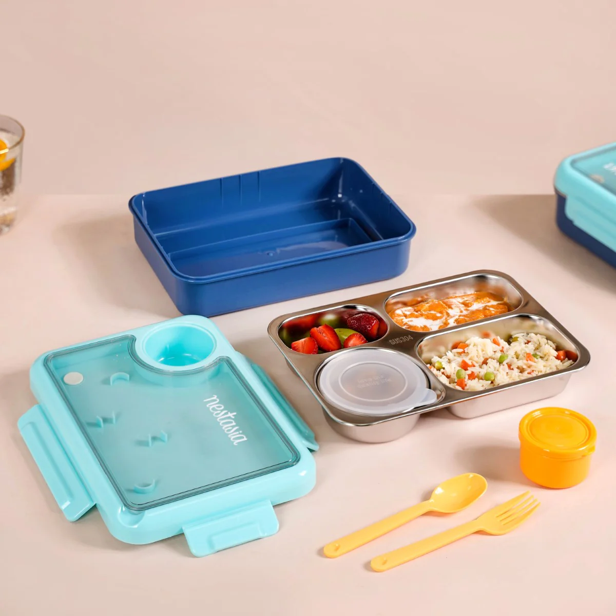 Bento Blue Stainless Steel Tiffin Box 950ml - Image 2