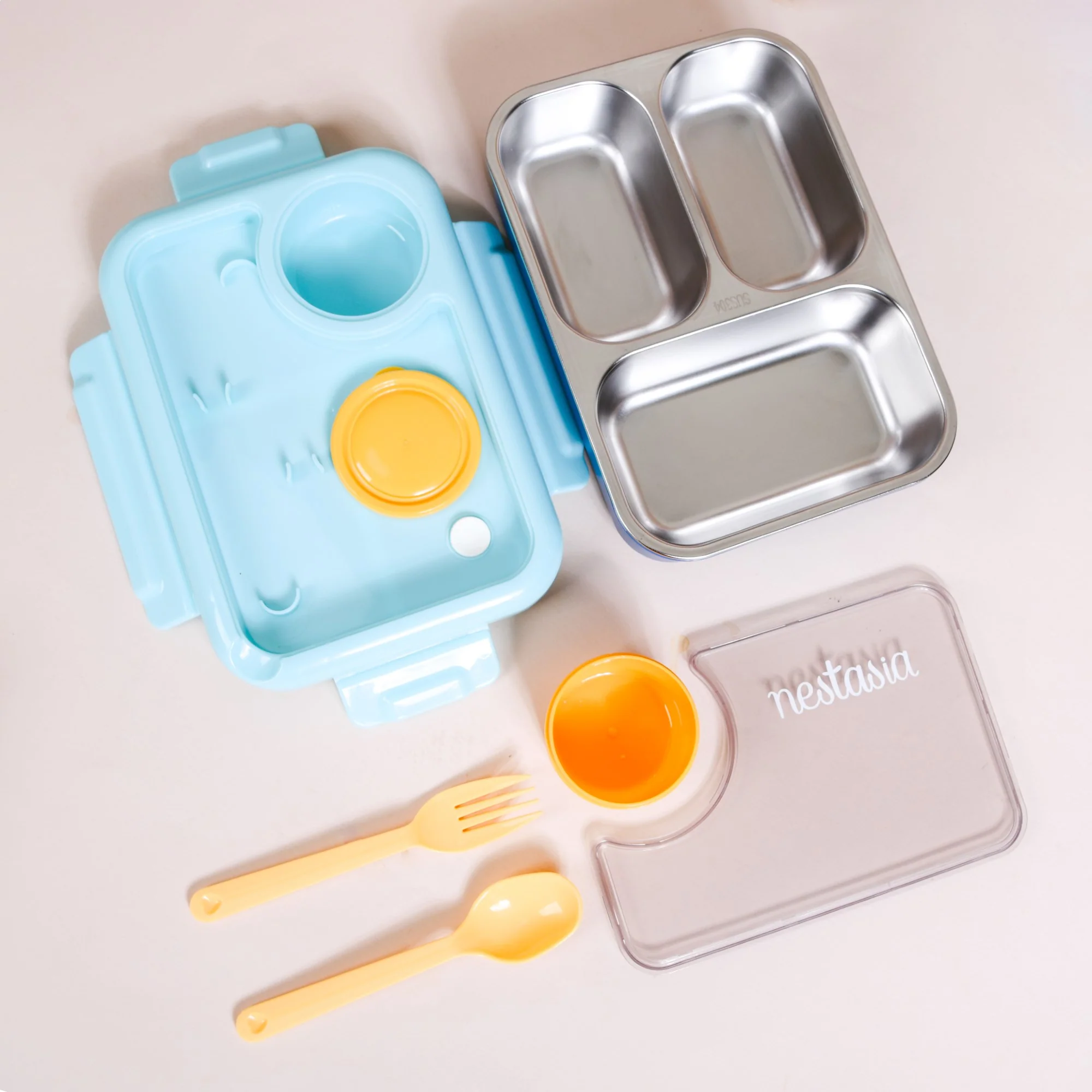 Bento Lunch Box With 3 Compartments Blue 750ml - Image 22