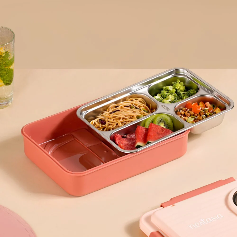 Bento Lunch Box With 4 Compartments Pink 1000ml - Image 12