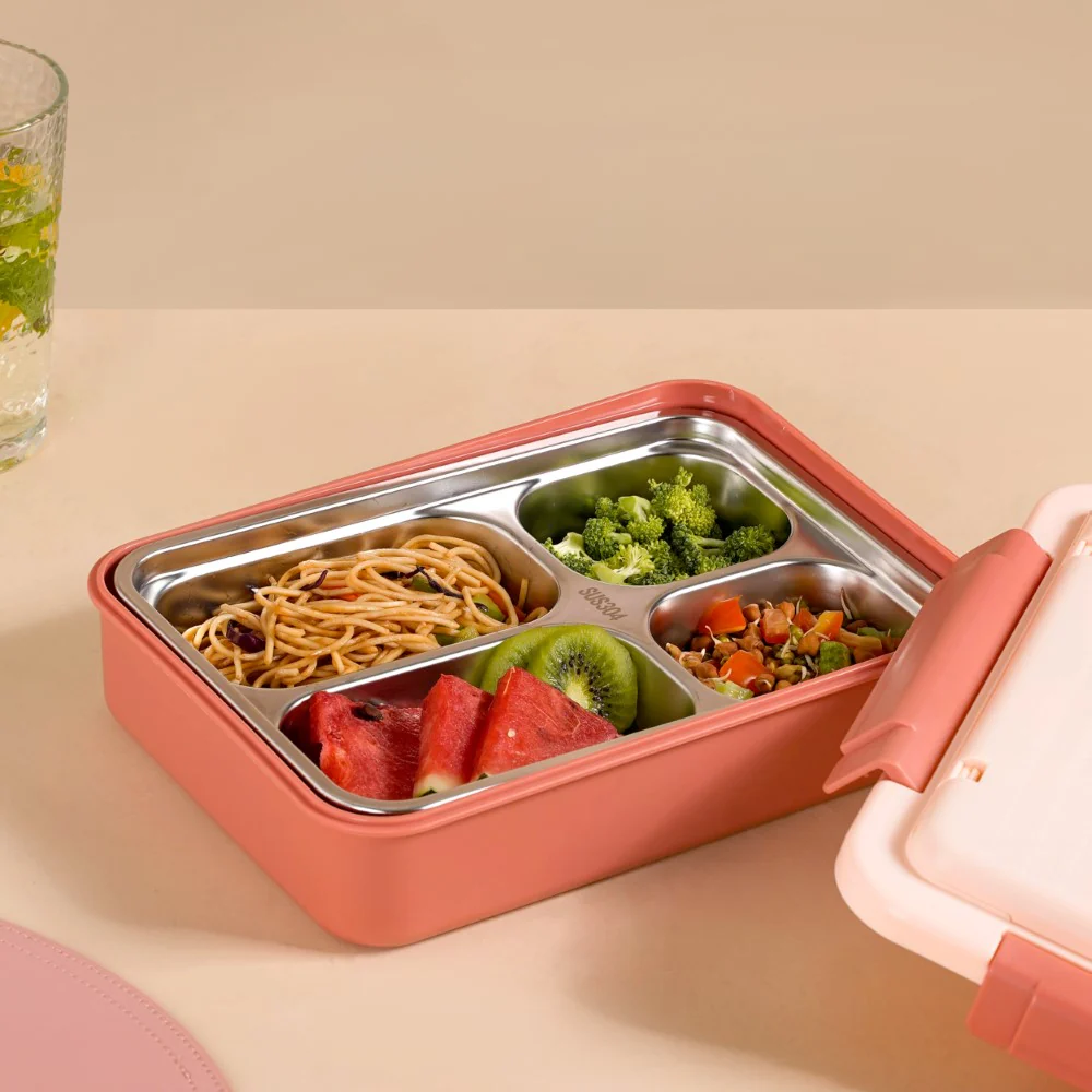 Bento Lunch Box With 4 Compartments Pink 1000ml - Image 17