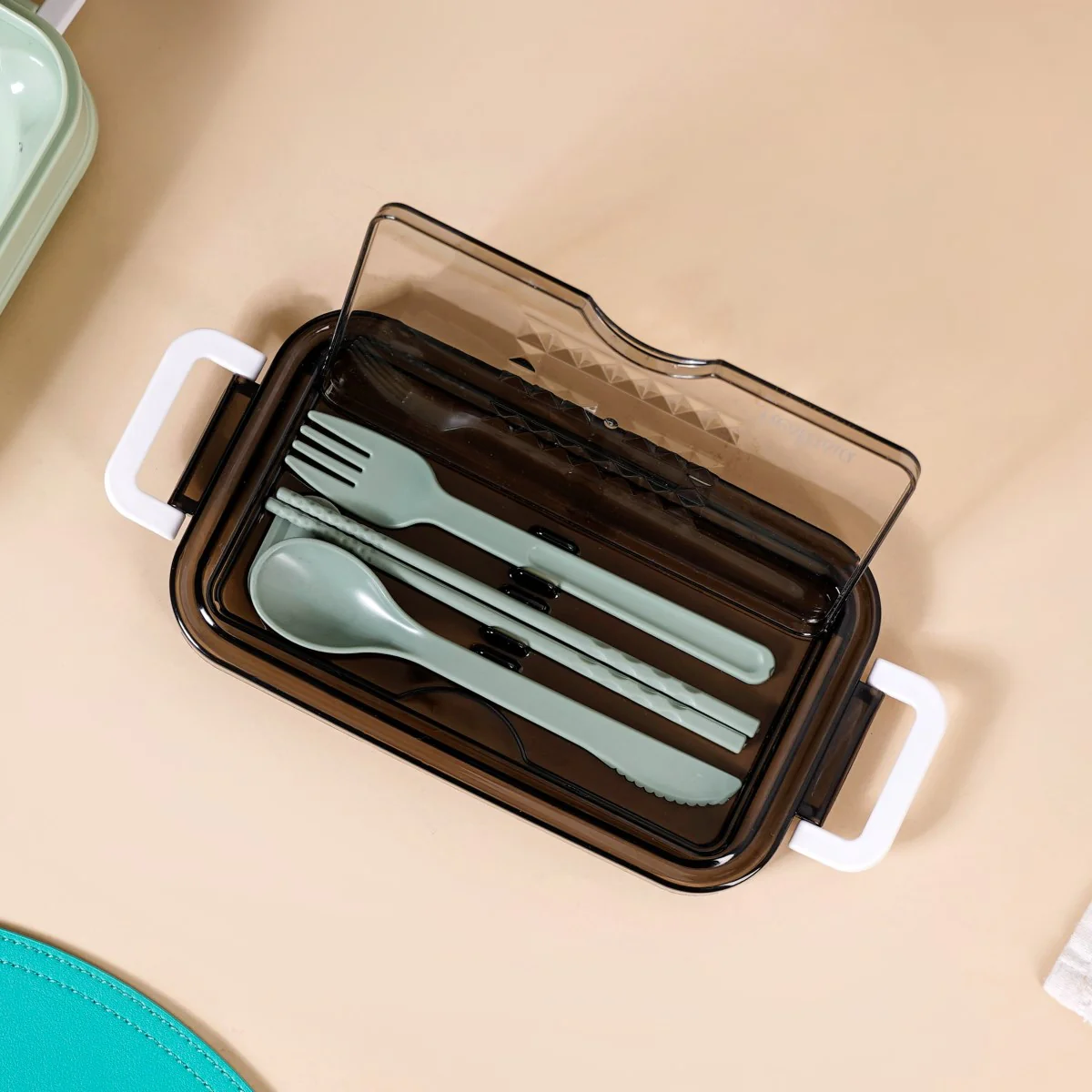 Bento Lunch Box With Mobile Holder Green 1050ml - Image 10