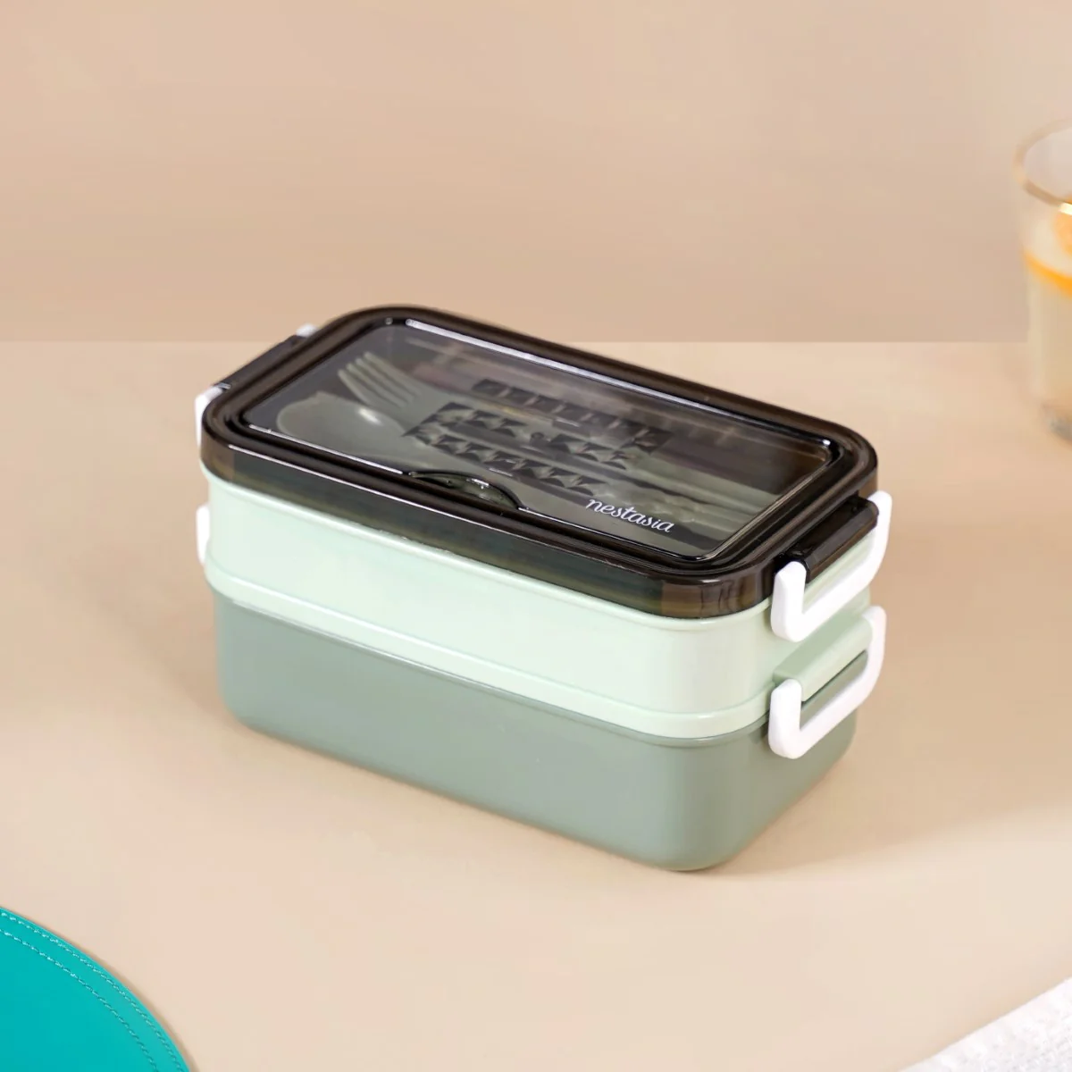 Bento Lunch Box With Mobile Holder Green 1050ml - Image 2
