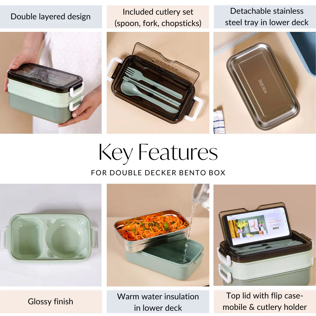 Bento Lunch Box With Mobile Holder Green 1050ml - Image 4