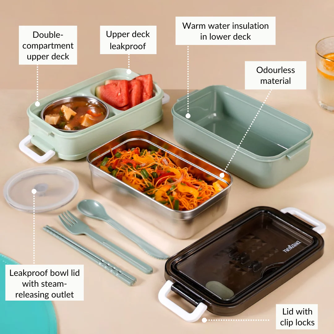 Bento Lunch Box With Mobile Holder Green 1050ml - Image 5