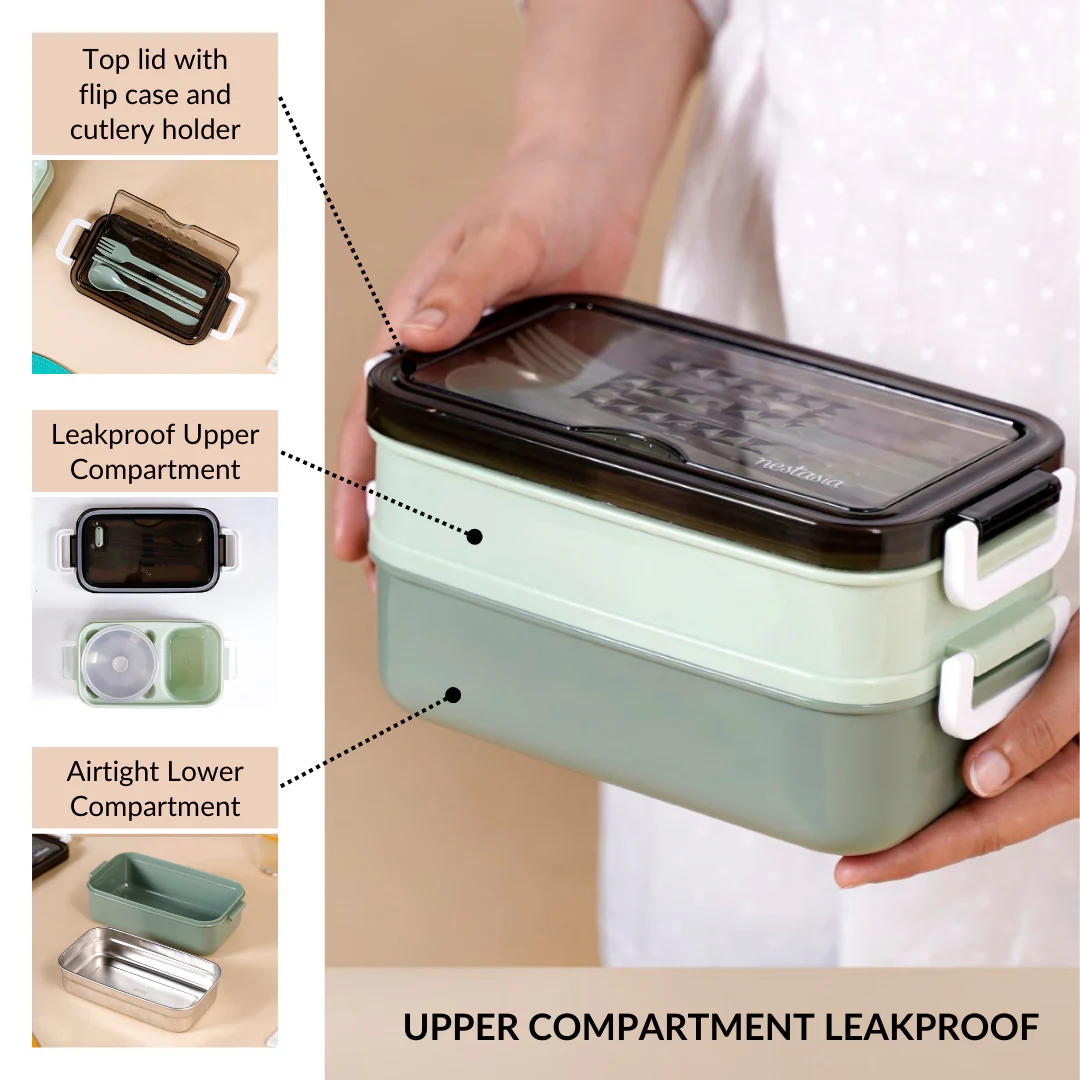 Bento Lunch Box With Mobile Holder Green 1050ml - Image 6