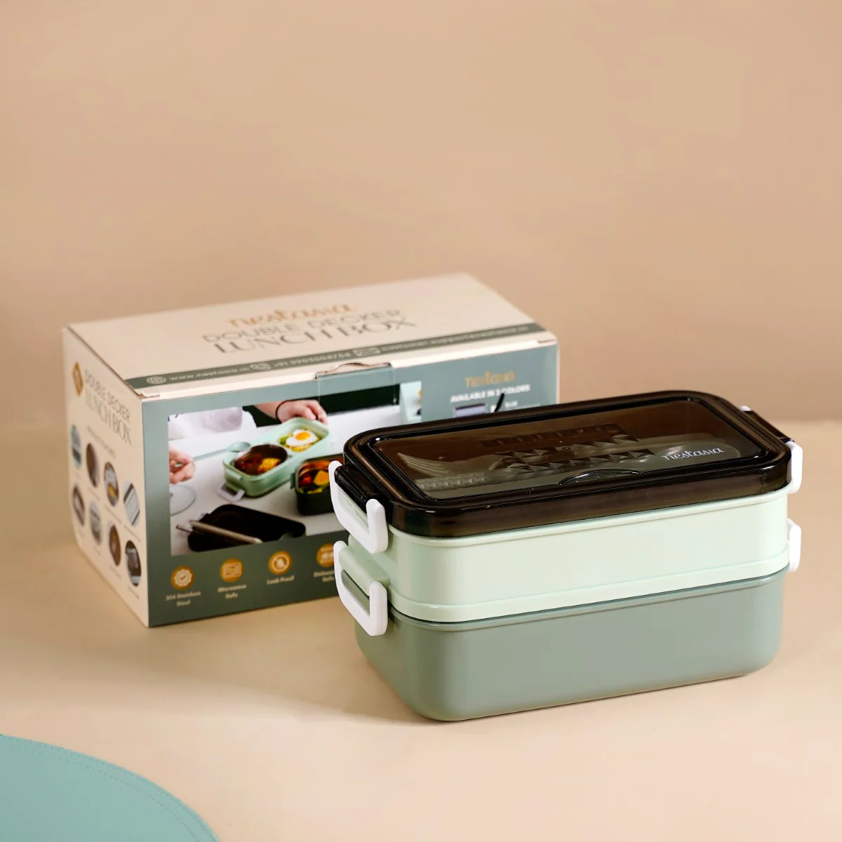 Bento Lunch Box With Mobile Holder Green 1050ml - Image 8