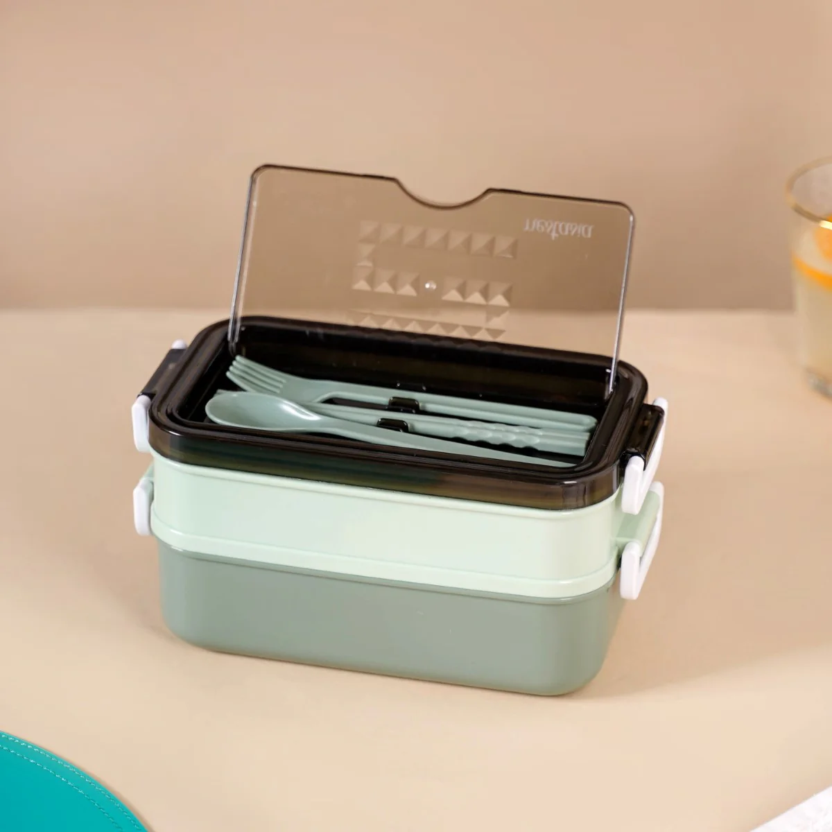 Bento Lunch Box With Mobile Holder Green 1050ml - Image 9