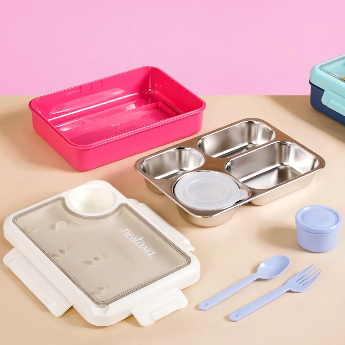 Bento Pink 4 Grid Stainless Steel Lunch Box For Office 950ml - Image 14