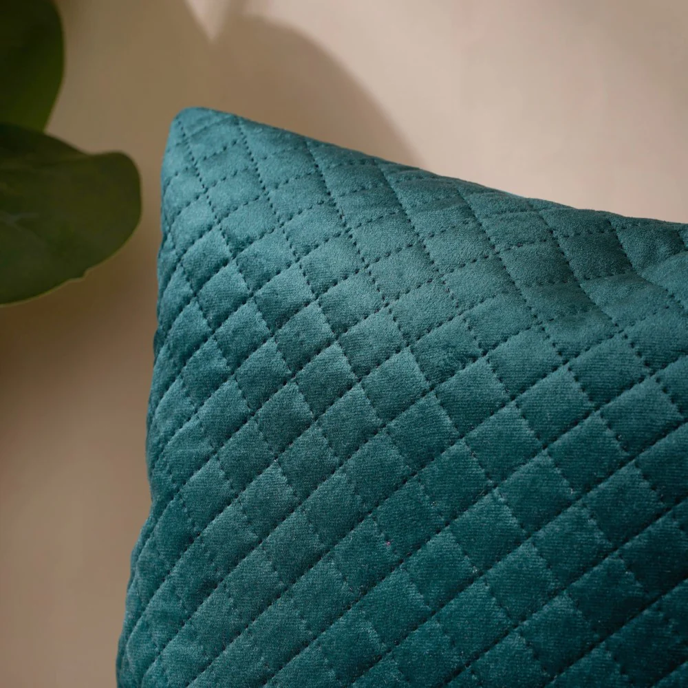 Beryl Green Quilted Velvet Cushion Cover 16 x 16 Inch - Image 8