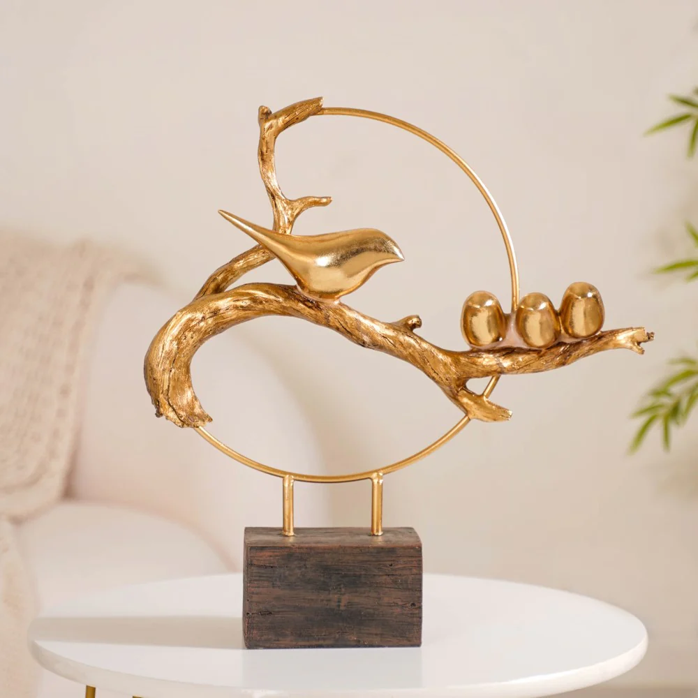 Bird Family Sculpture Showpiece Gold