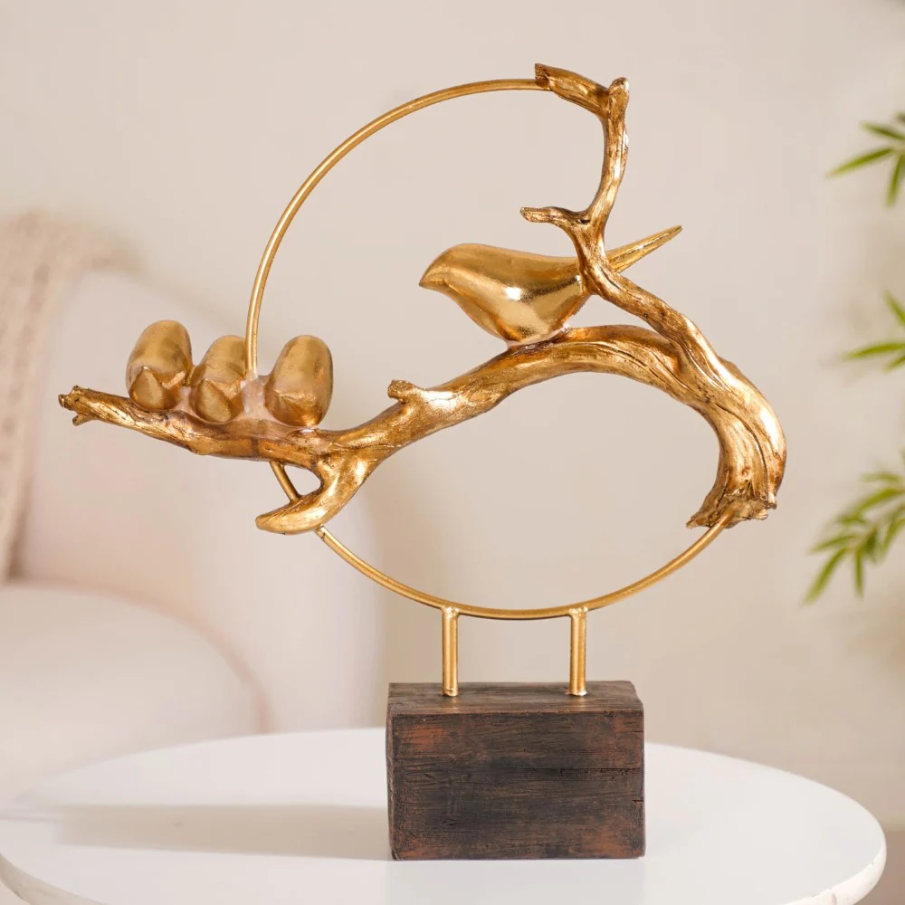 Bird Family Sculpture Showpiece Gold - Image 10