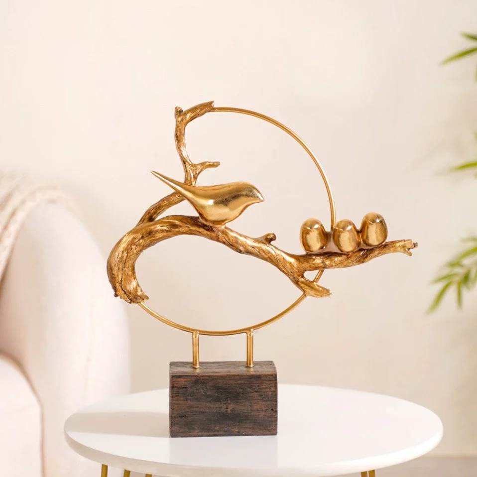 Bird Family Sculpture Showpiece Gold - Image 11