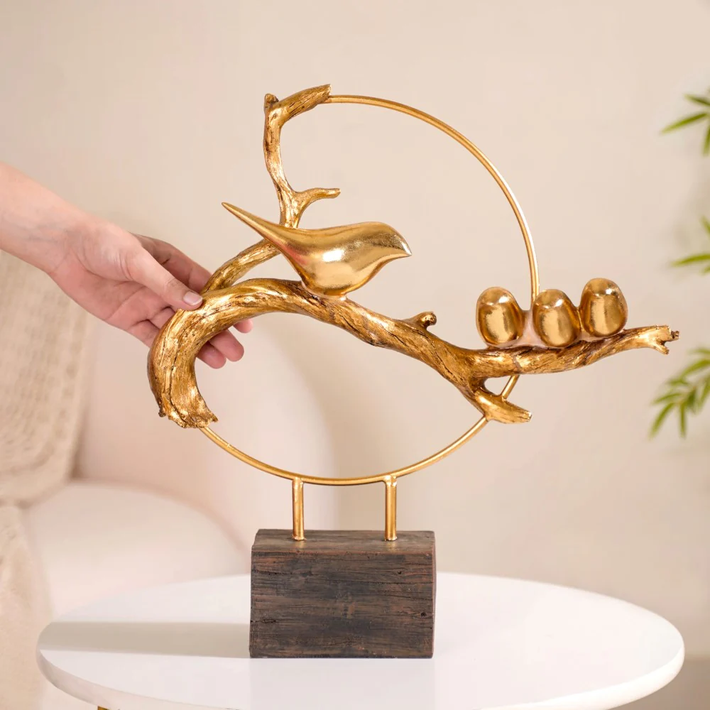 Bird Family Sculpture Showpiece Gold - Image 2