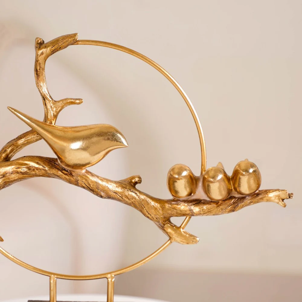 Bird Family Sculpture Showpiece Gold - Image 3