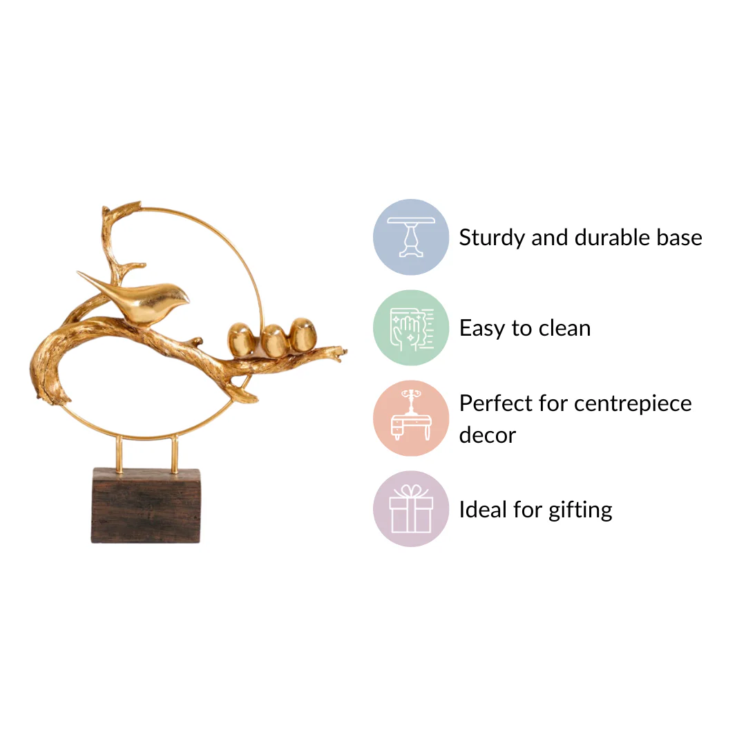 Bird Family Sculpture Showpiece Gold - Image 5