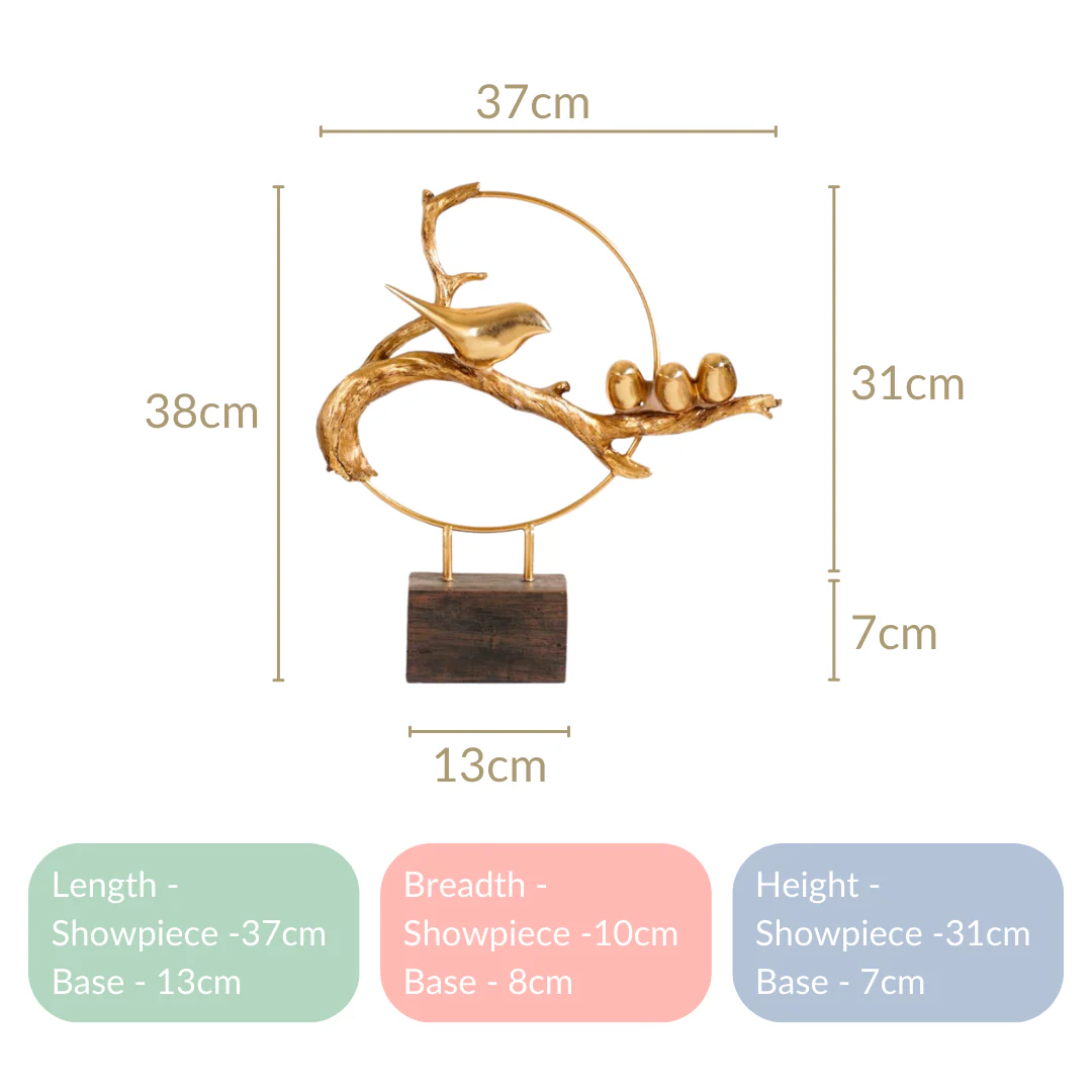Bird Family Sculpture Showpiece Gold - Image 7