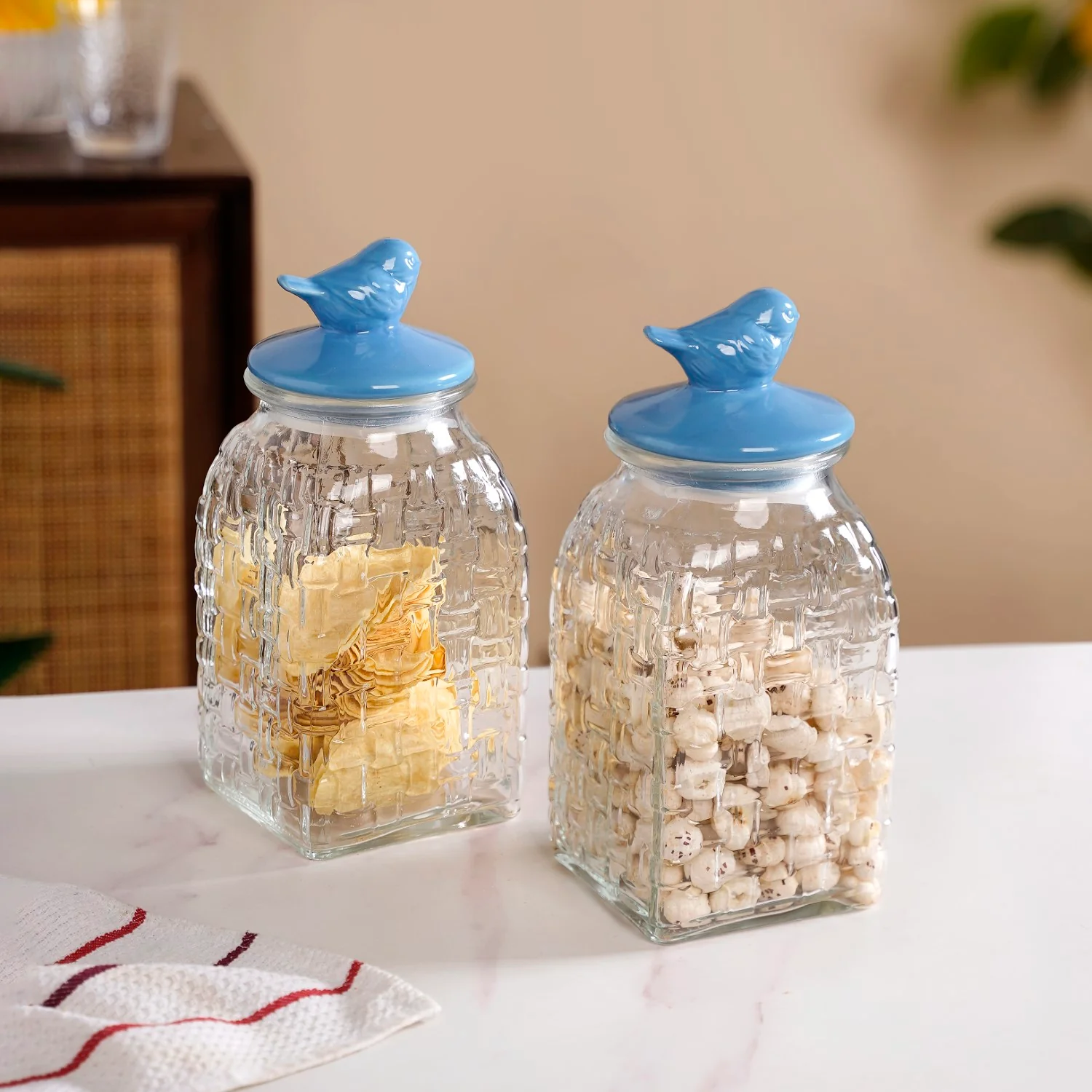 Bird Glass Jar With Blue Ceramic Lid Set Of 2 1500ml - Image 2