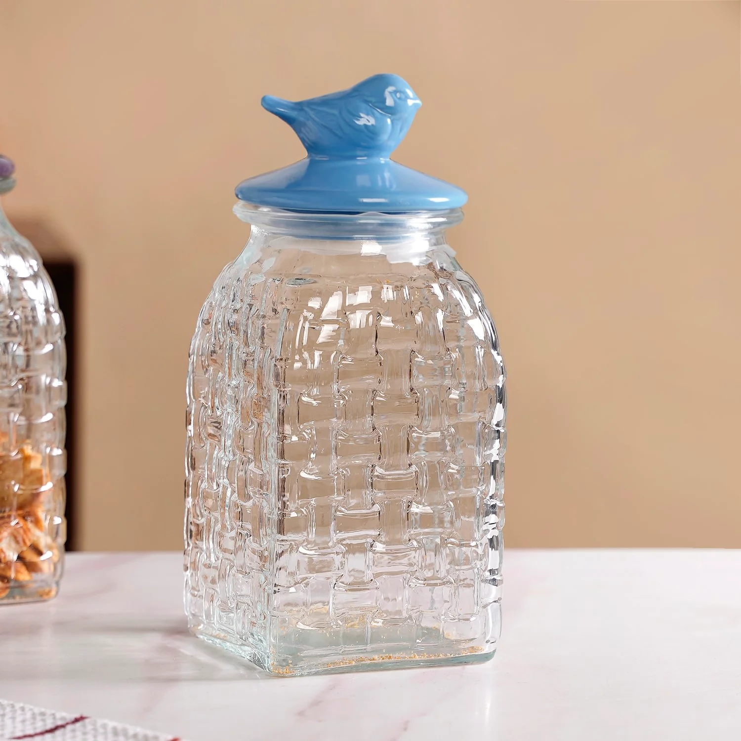 Bird Glass Jar With Blue Ceramic Lid Set Of 2 1500ml - Image 9