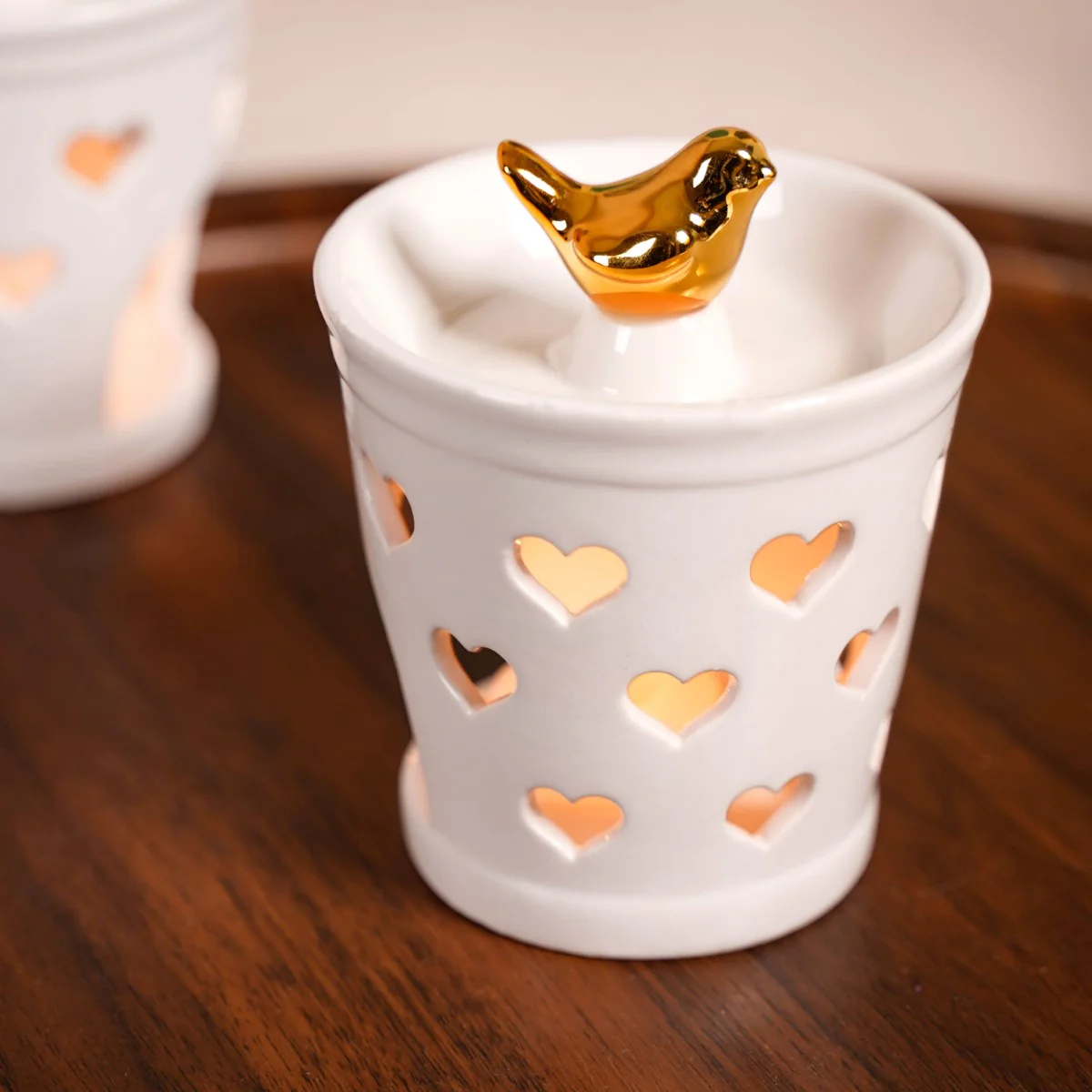 Bird Topped Heart Cutwork Aroma Diffuser Set Of 2 White - Image 4