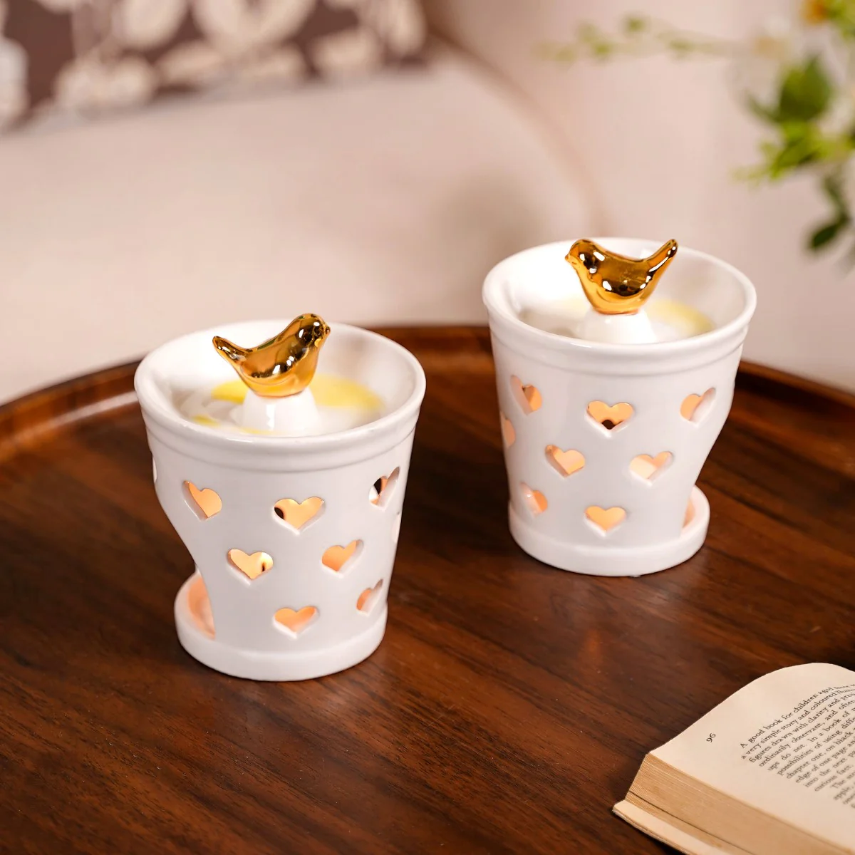 Bird Topped Heart Cutwork Aroma Diffuser Set Of 2 White - Image 7