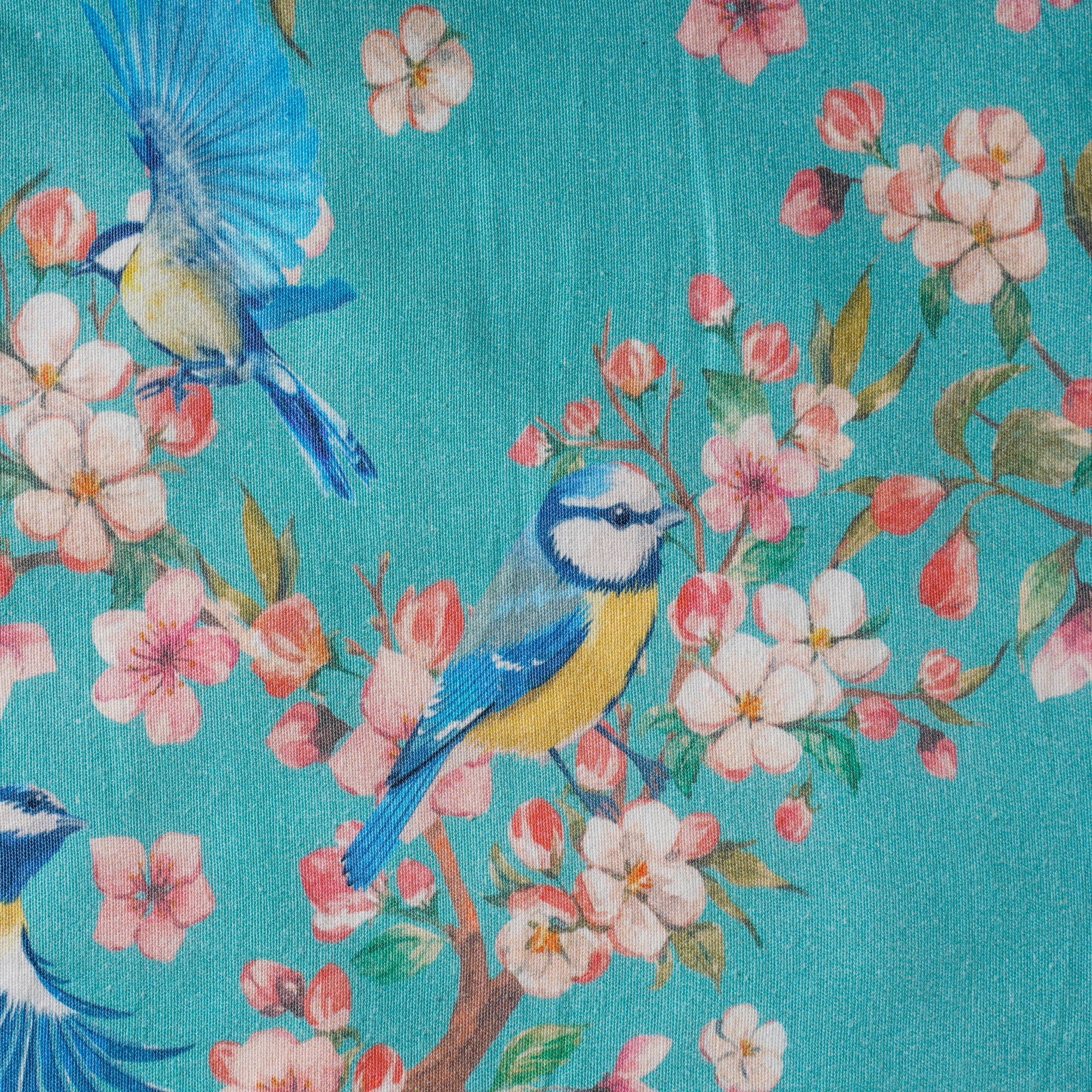 Birds Blossoms Cotton Printed Table Runner Blue For 6 Seater - Image 4