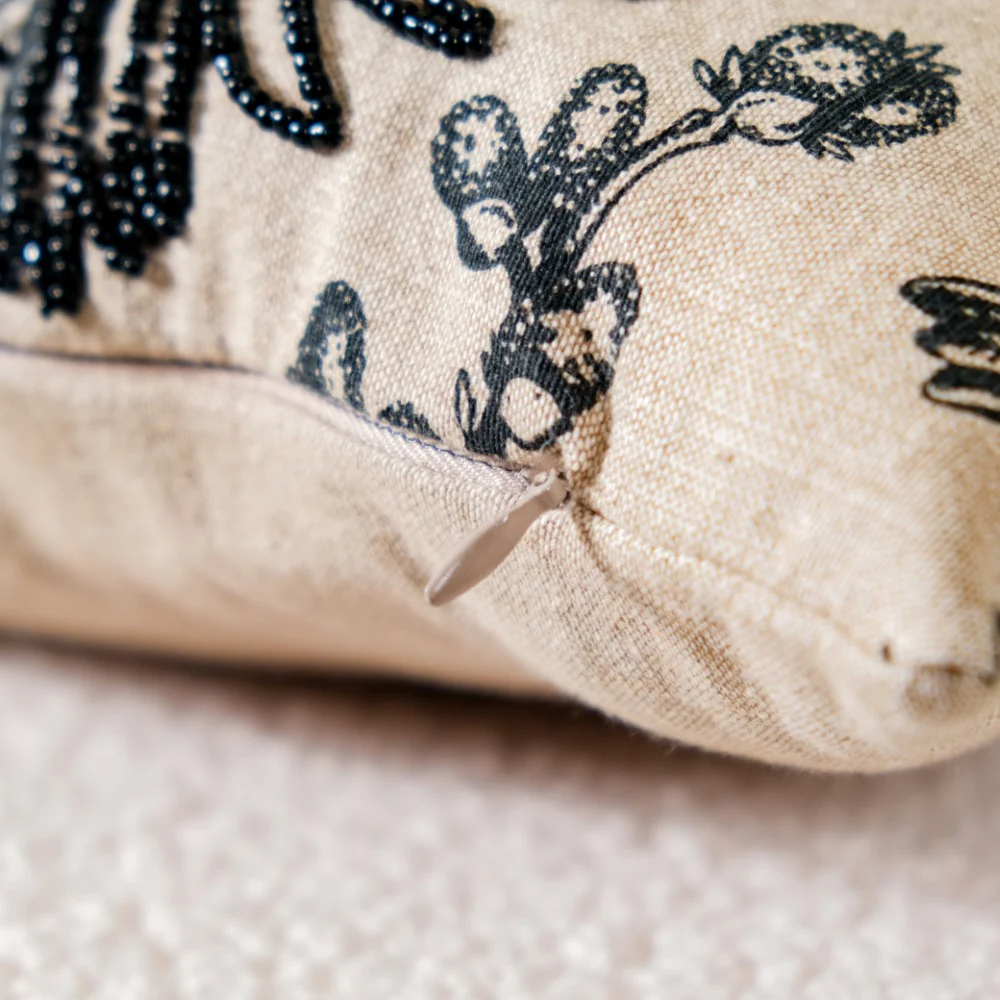 Birds Embroidered Cotton Linen Cushion Cover 16x16 Inch - Image 7