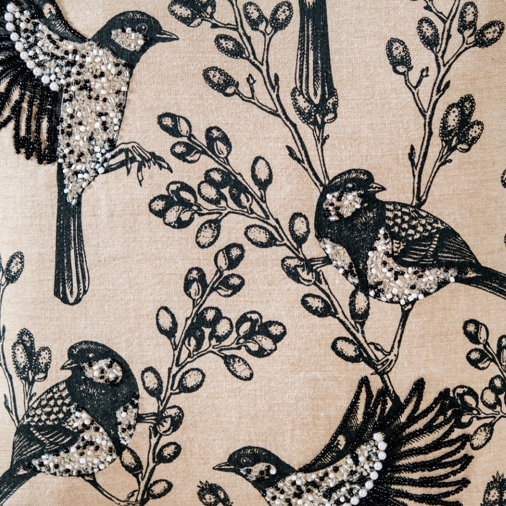 Birds Embroidered Cotton Linen Cushion Cover 16x16 Inch - Image 8