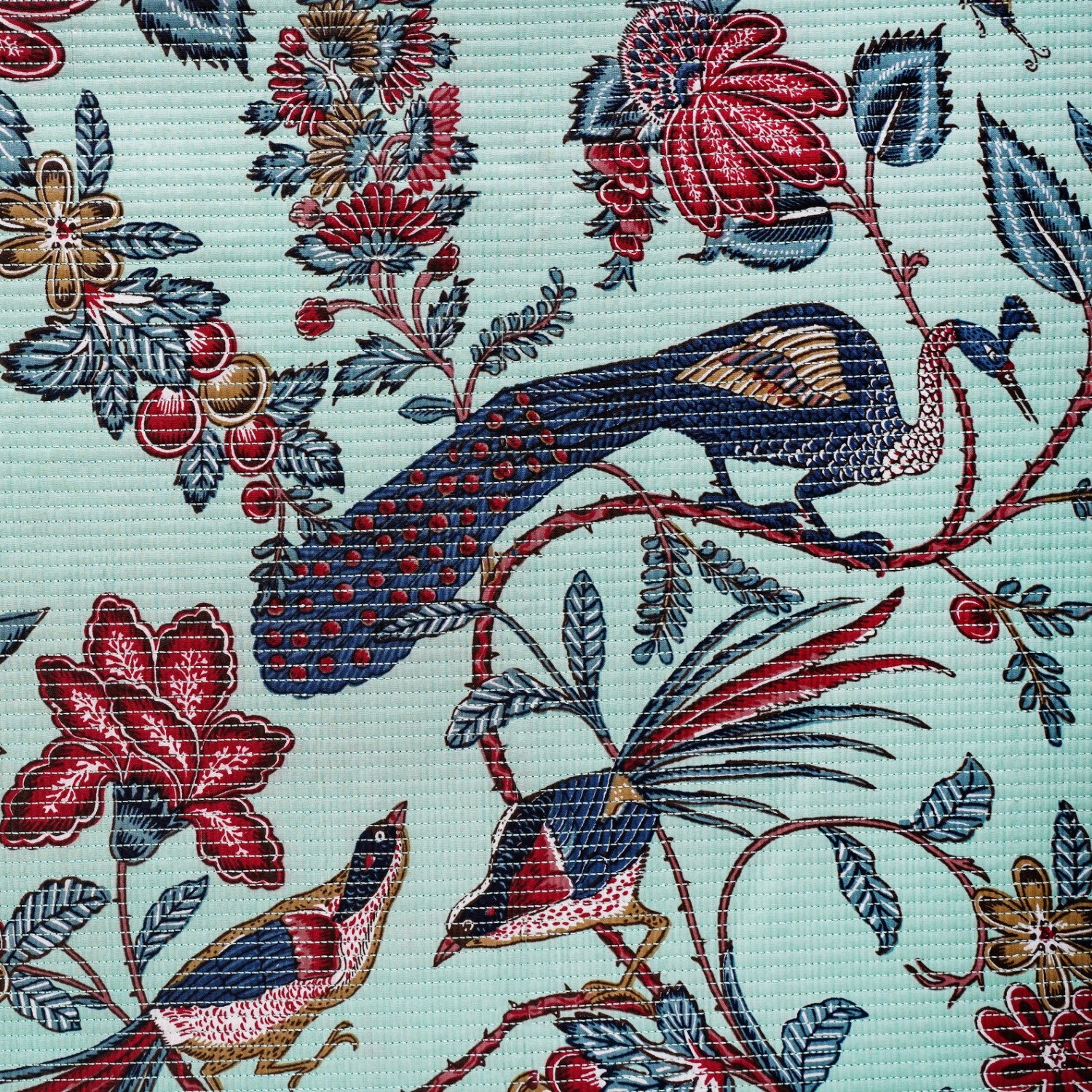 Birdsong Symphony Quilted Bedcover Mint 254x221cm - Image 3