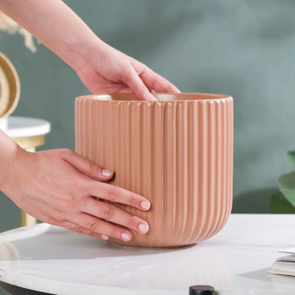 Biscuit Brown Fluted Vase Large - Image 2