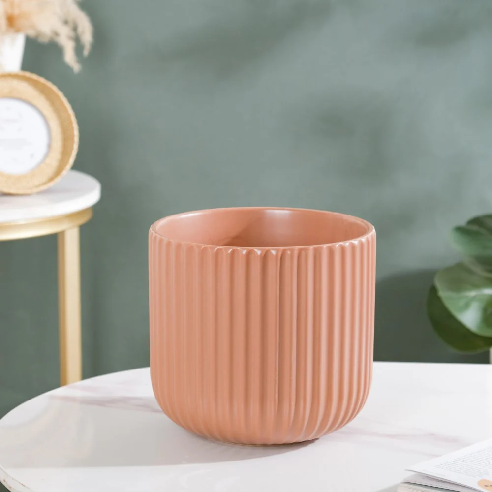 Biscuit Brown Fluted Vase Large - Image 3