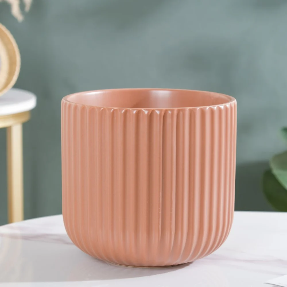 Biscuit Brown Fluted Vase Large - Image 6