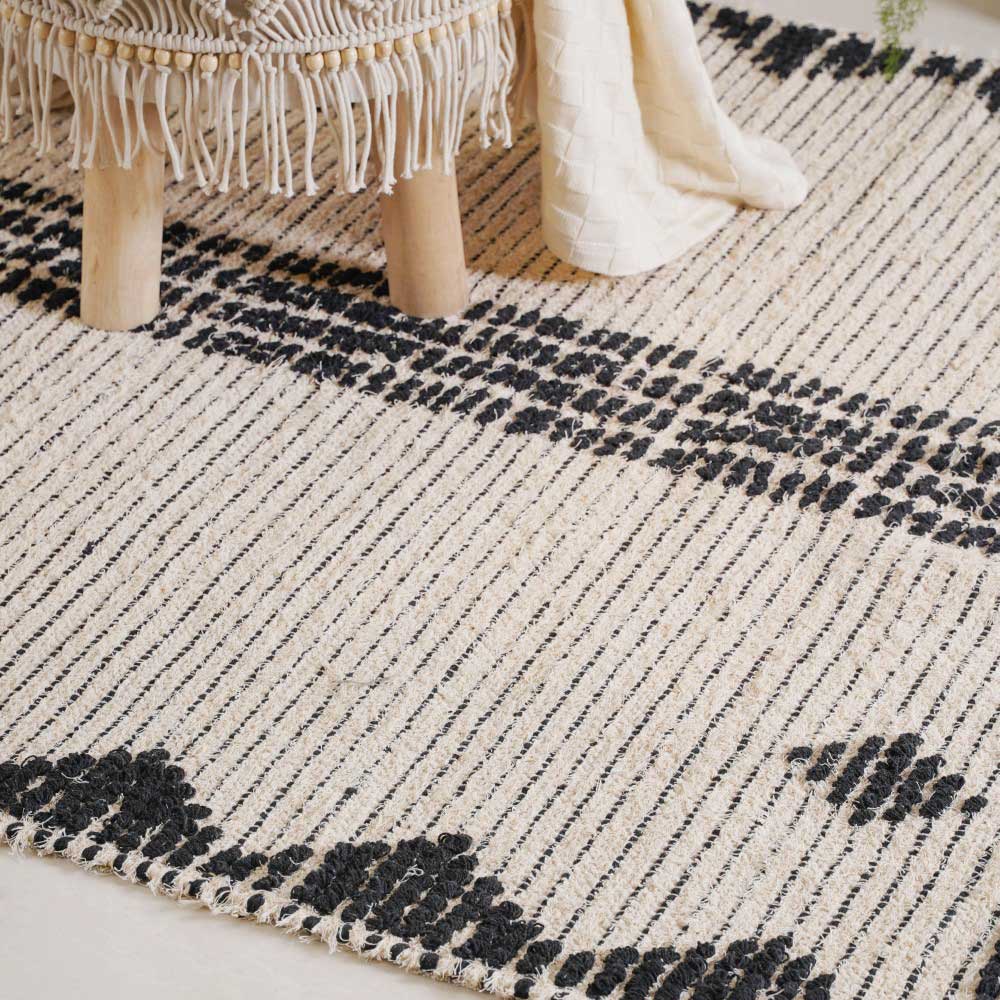 Black and Beige Hand Woven Carpet for Living Room - Image 15