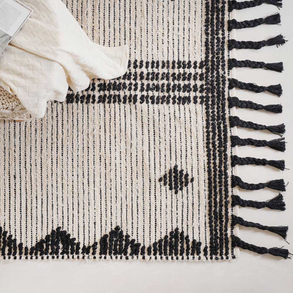 Black and Beige Hand Woven Carpet for Living Room - Image 17