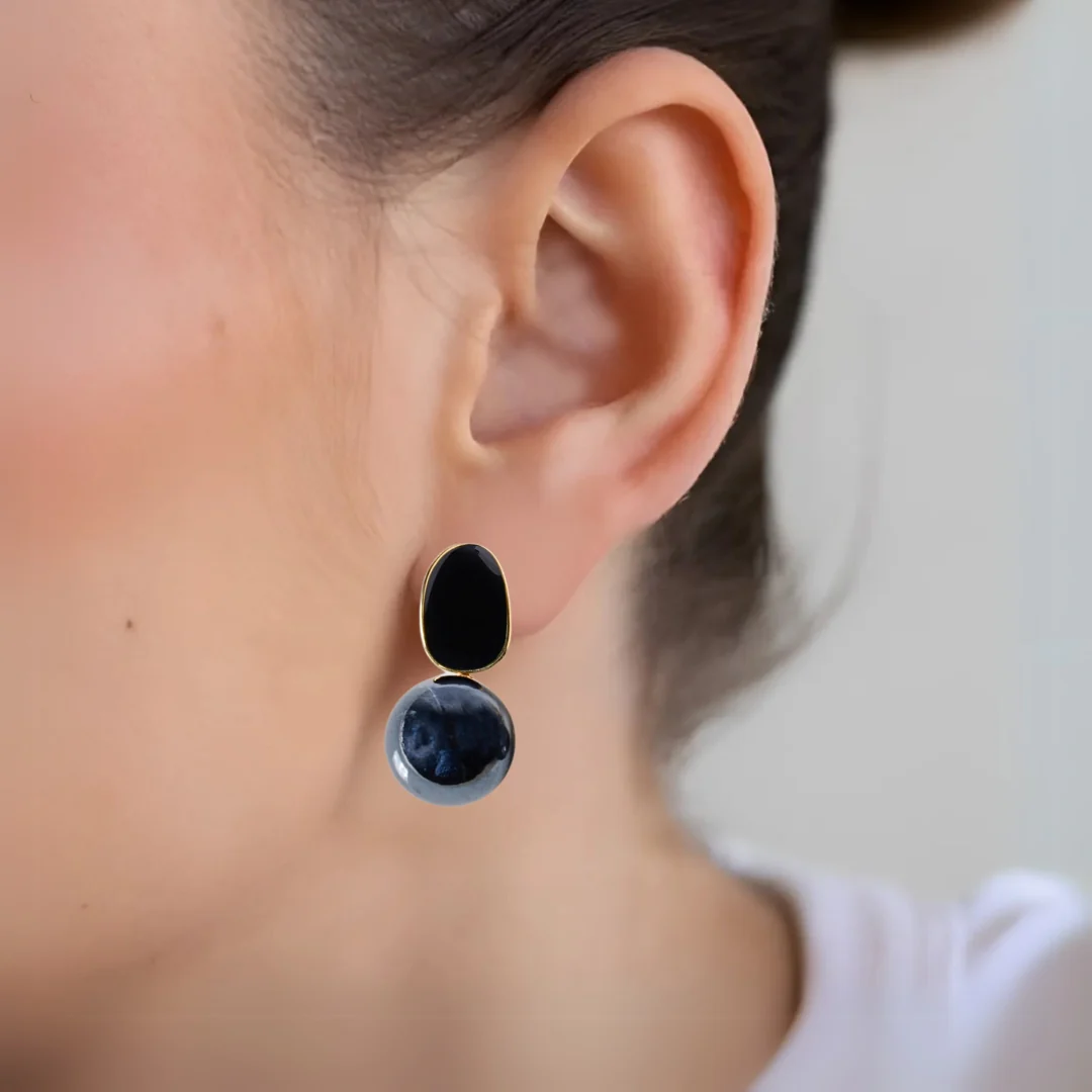 Black And Grey Contemporary Pearl Earrings - Image 5