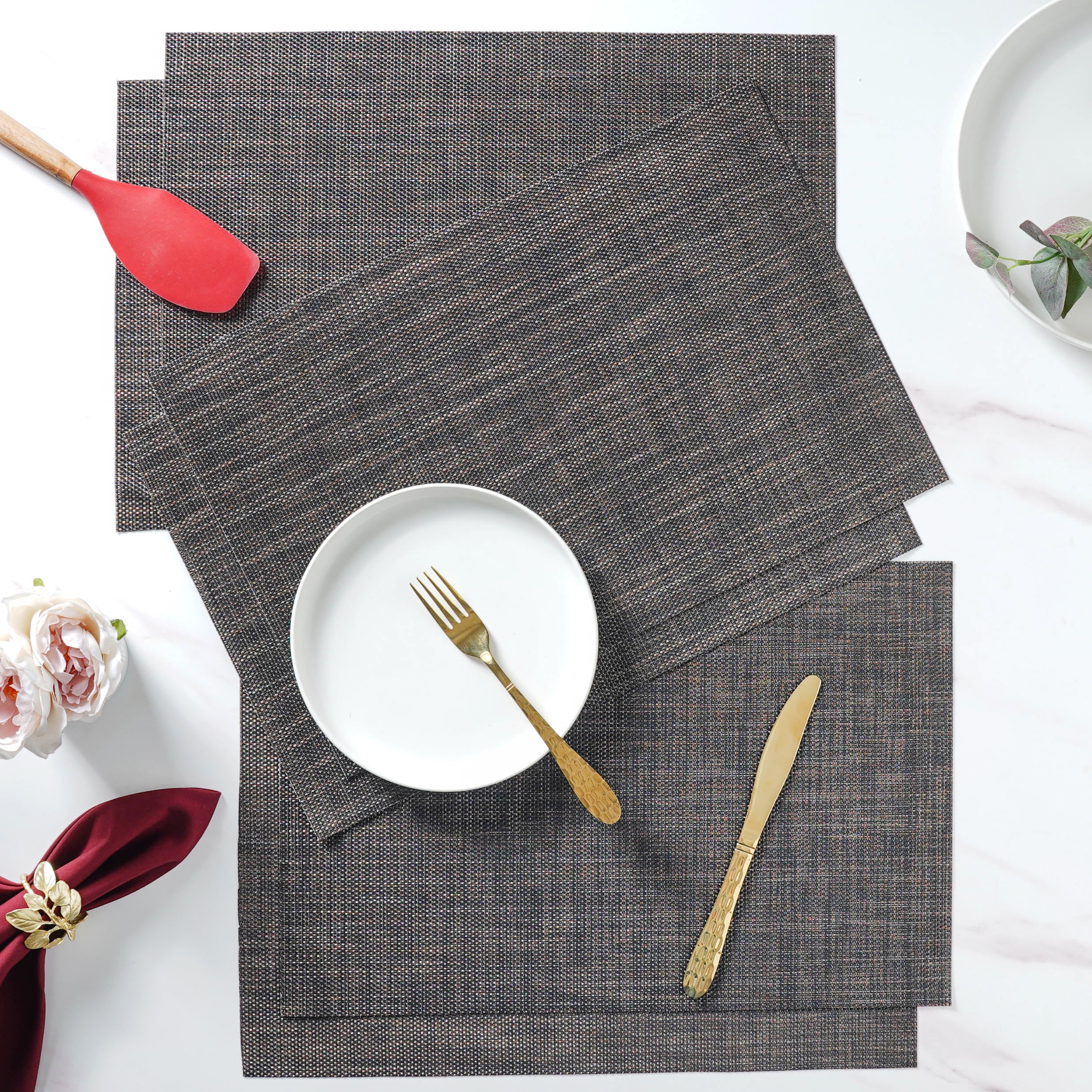 Black Brown PVC Table Mat Set of 6 - Image 4