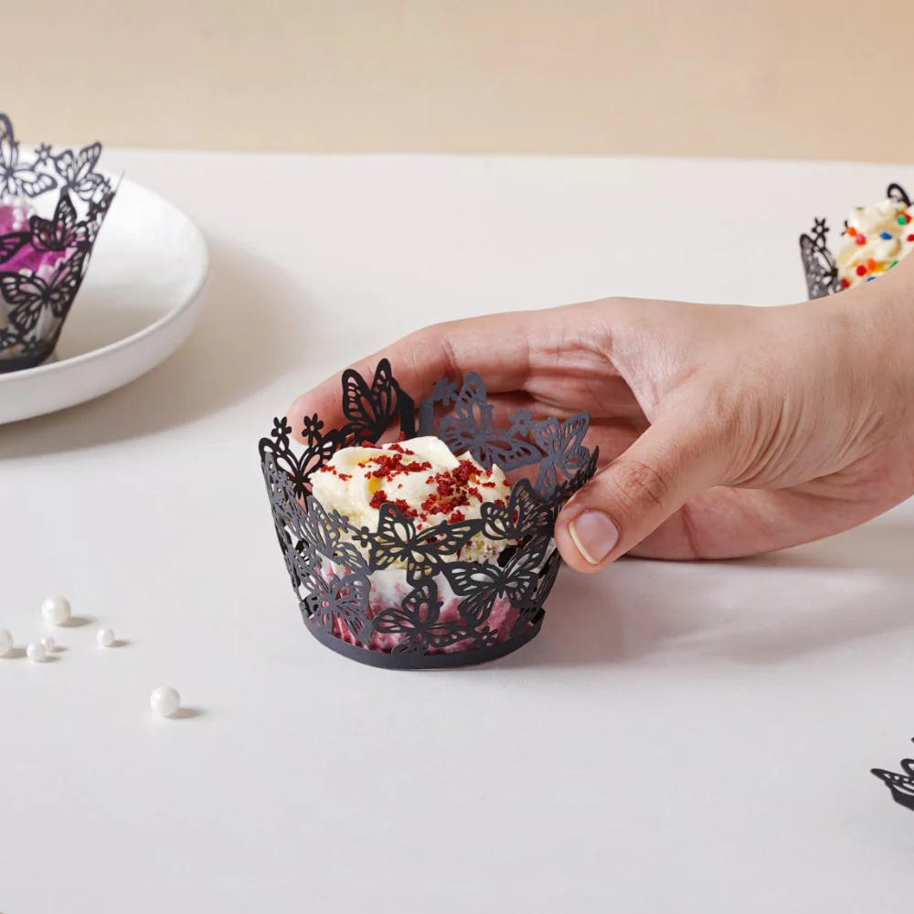 Black Butterfly Lace Cupcake Wrapper Set of 20 - Image 4