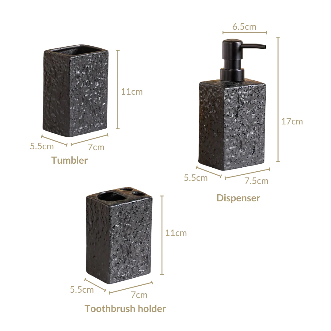 Black Ceramic Bath Set Of 3 Stone Textured - Image 6
