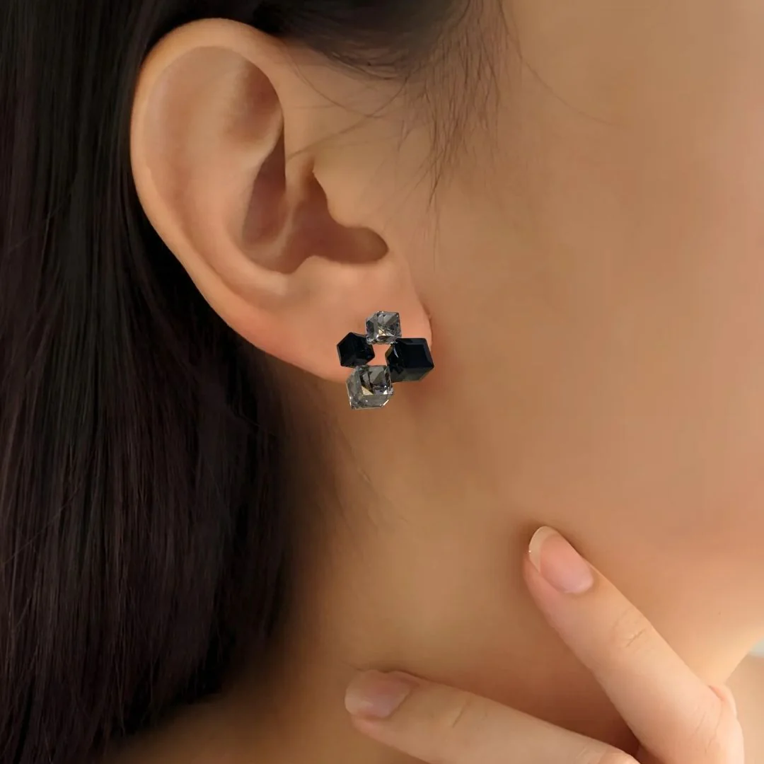Black Cube Cluster Earrings - Image 2