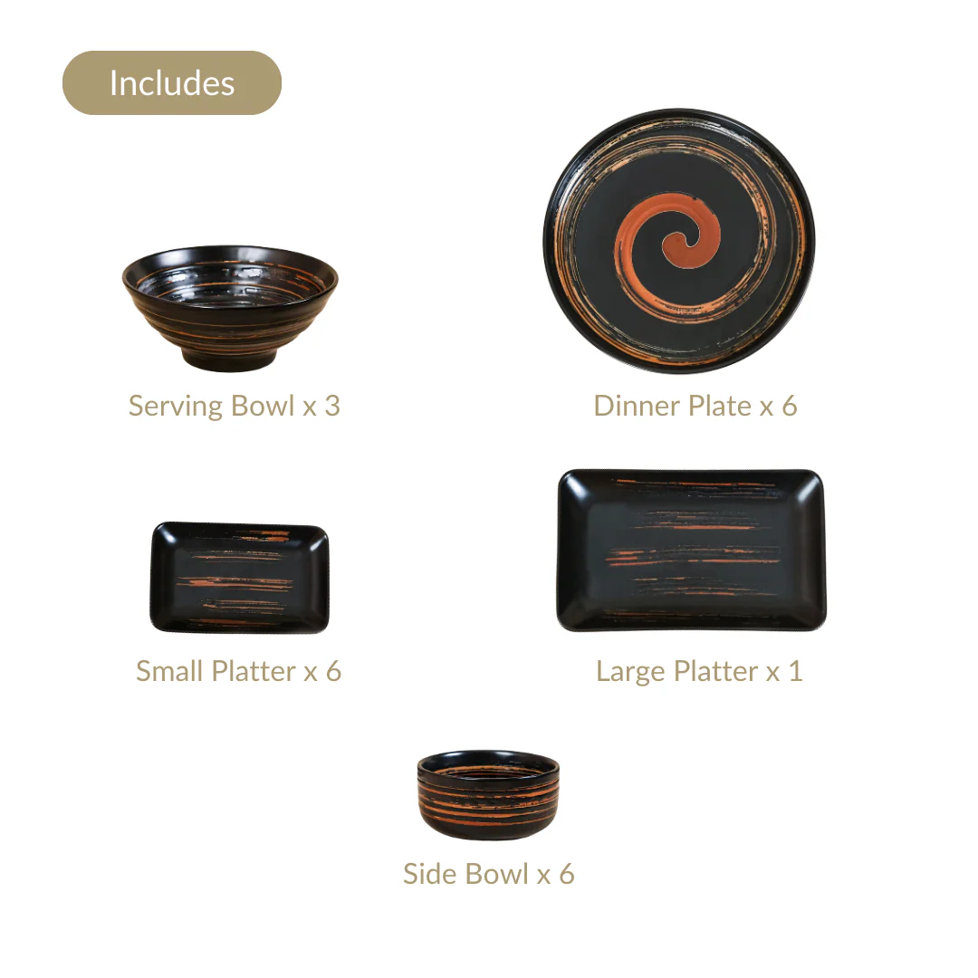 Black Exotic 22-Piece Ceramic Dinner Set For 6 - Image 6