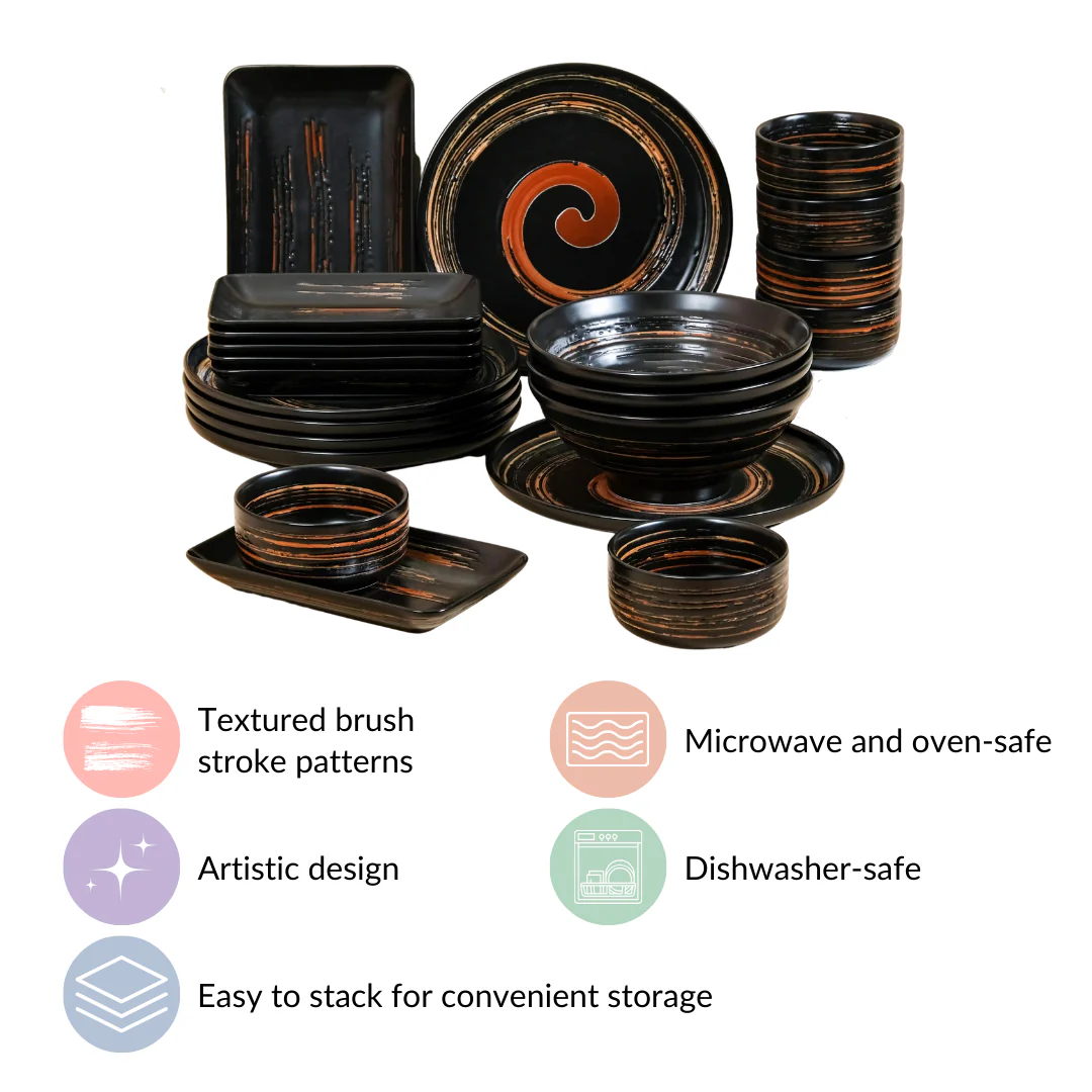 Black Exotic 22-Piece Ceramic Dinner Set For 6 - Image 8