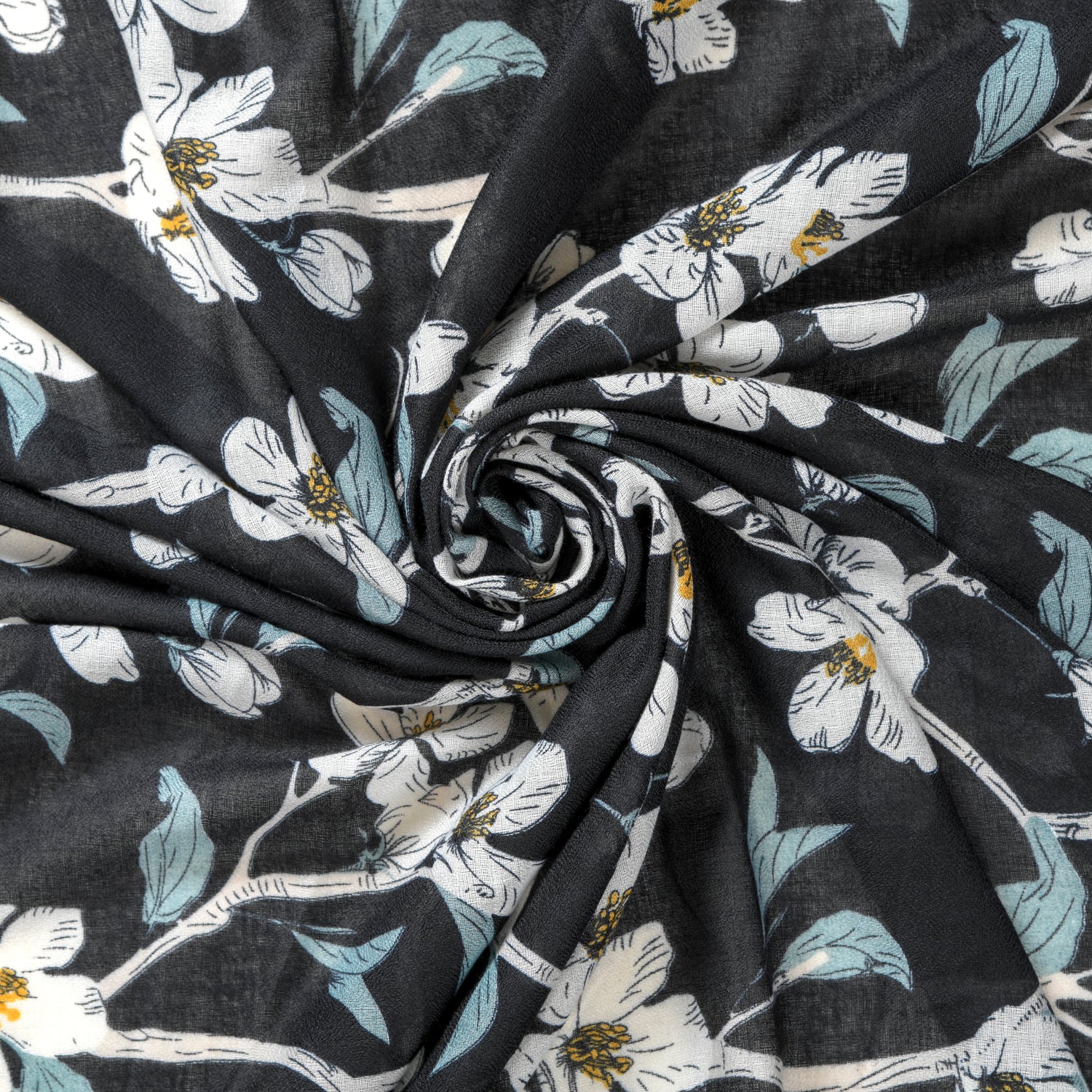 Black Floral Scarf For Women - Image 3