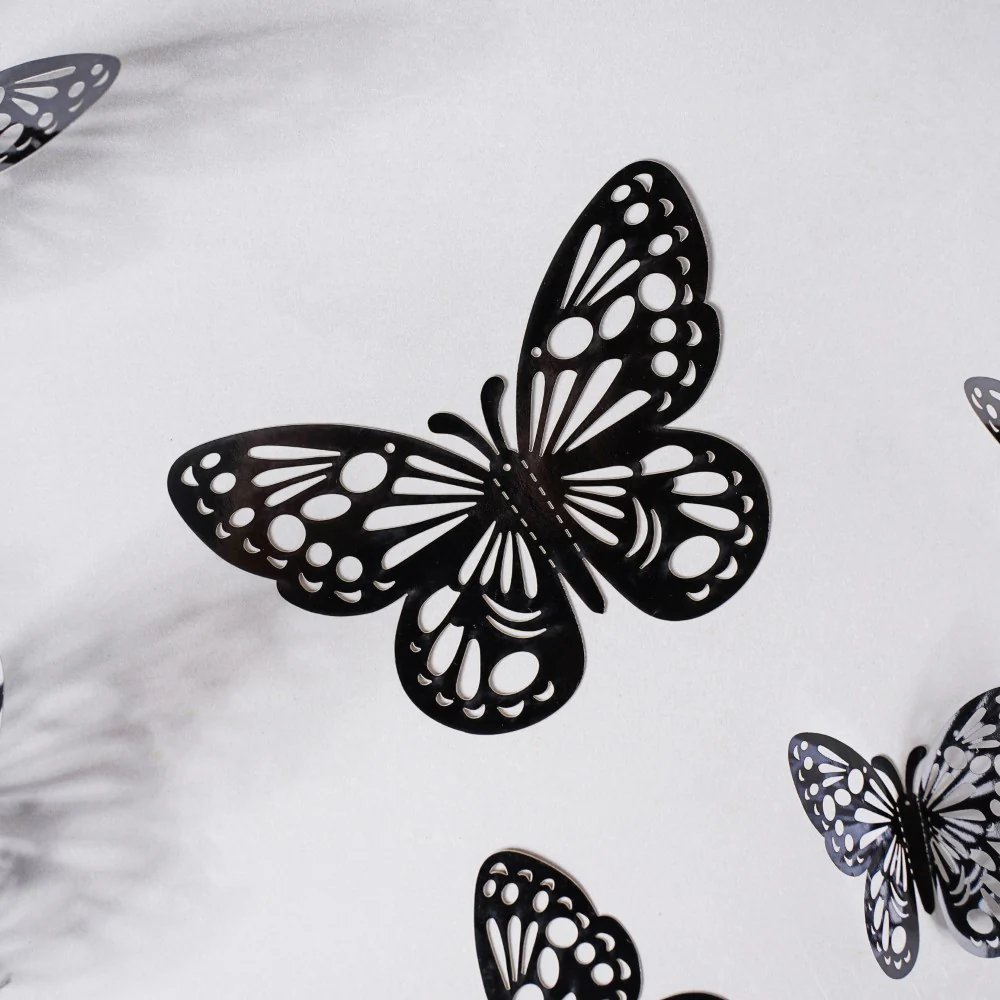 Black Foil Butterfly 3D Wall Stickers Set Of 12 - Image 5