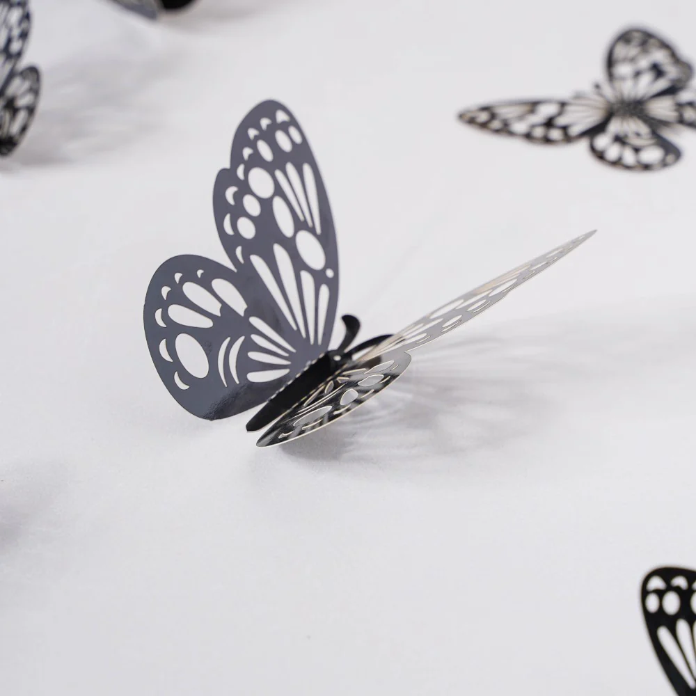 Black Foil Butterfly 3D Wall Stickers Set Of 12 - Image 6