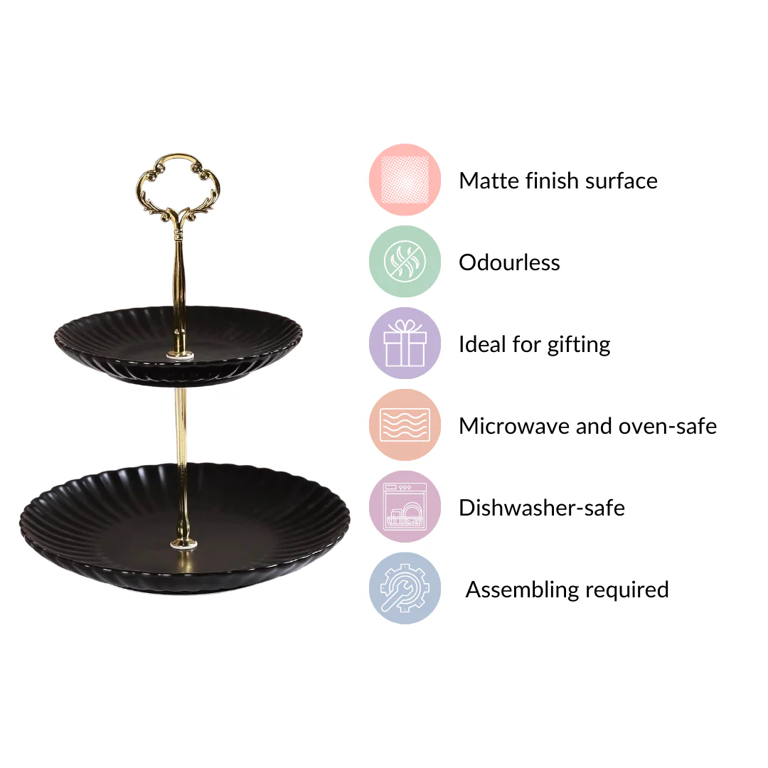 Black Gold 2-Tier Ceramic Cupcake Stand - Image 5