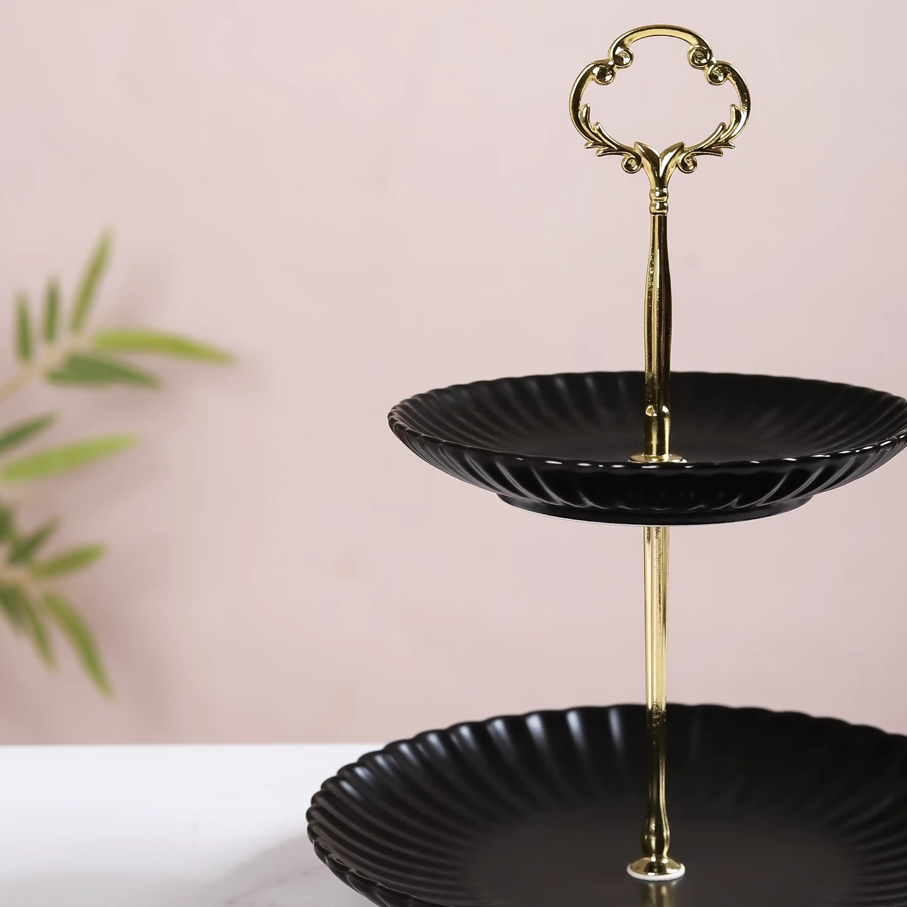 Black Gold 2-Tier Ceramic Cupcake Stand - Image 8